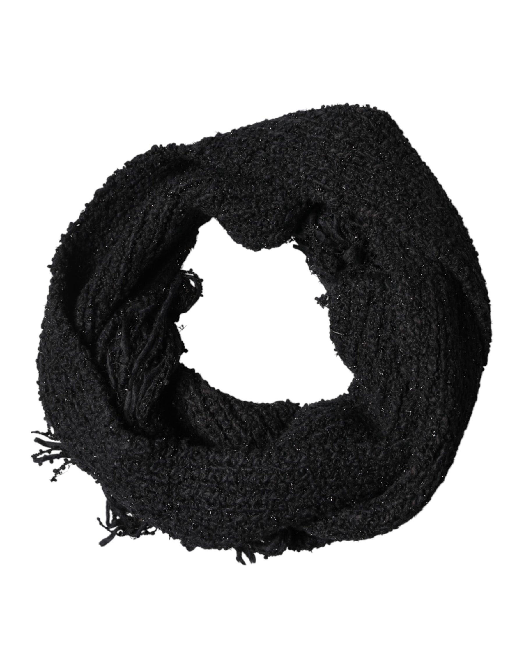 Dolce & Gabbana Black Cashmere Knit Shawl Fringes Scarf | Regal Royce