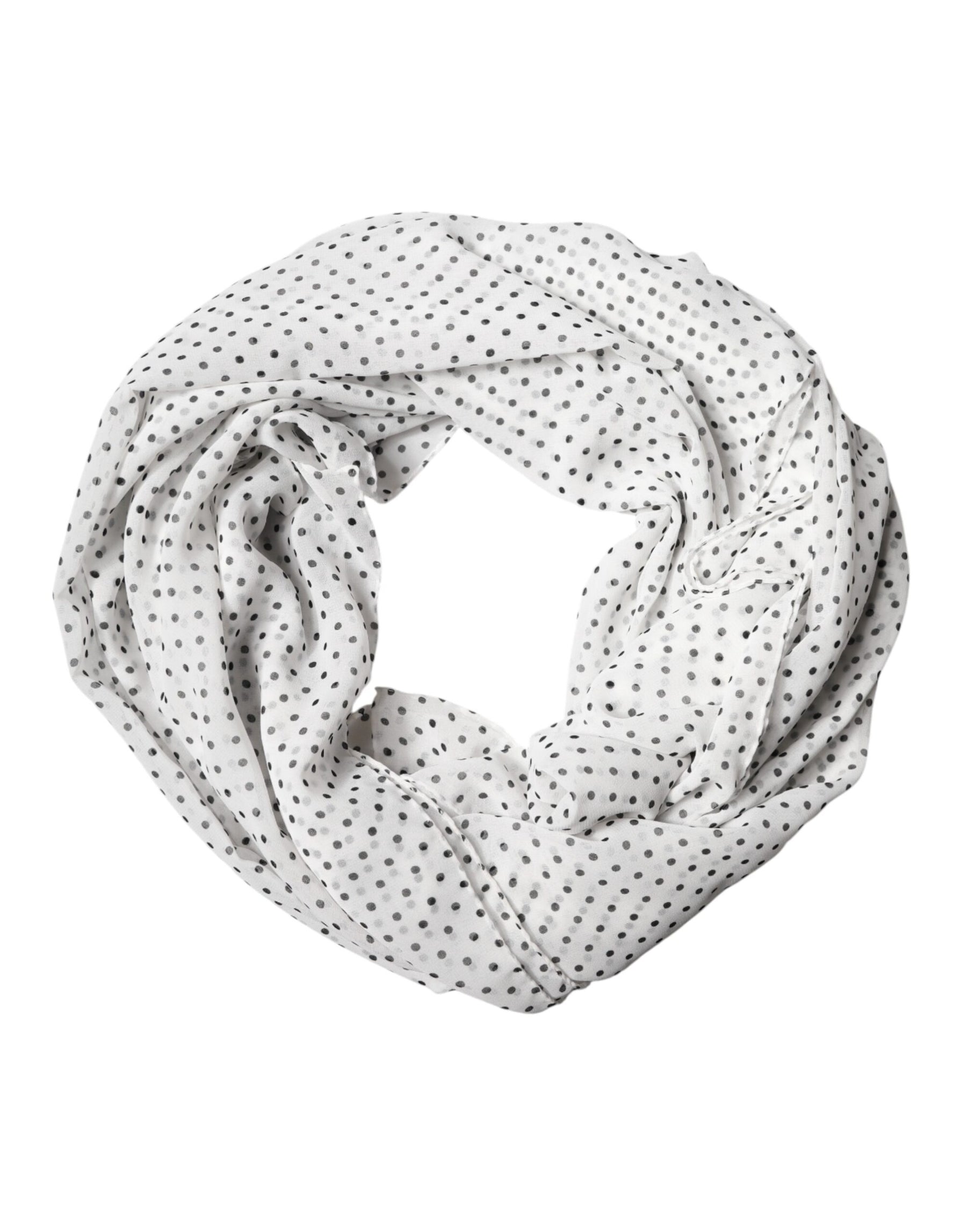 Dolce & Gabbana White Polka Dot Polyester Shawl Scarf | Regal Royce