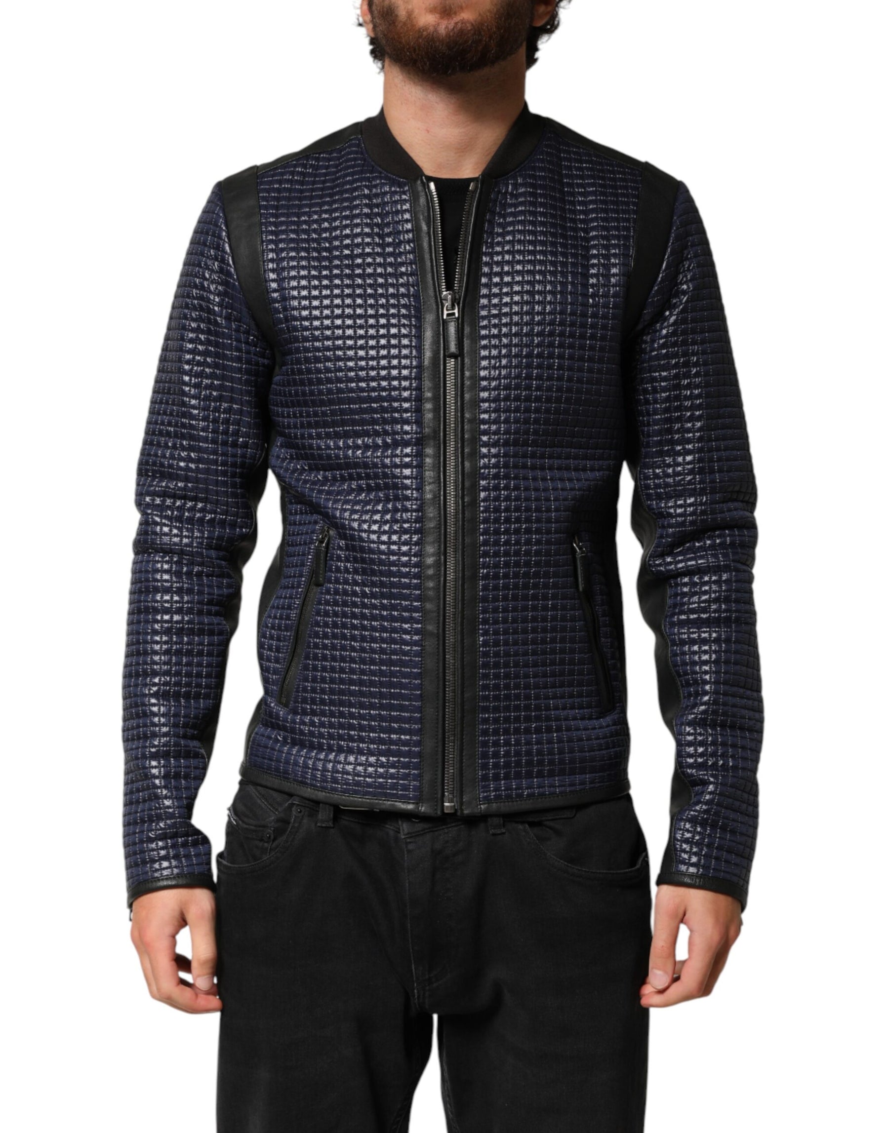 Dolce & Gabbana Blue Nylon Full Zip Bomber Men Jacket | Regal Royce