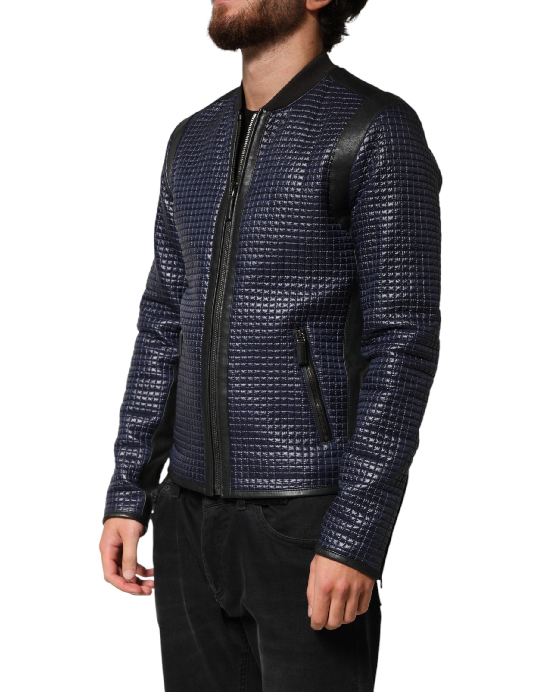 Dolce & Gabbana Blue Nylon Full Zip Bomber Men Jacket | Regal Royce