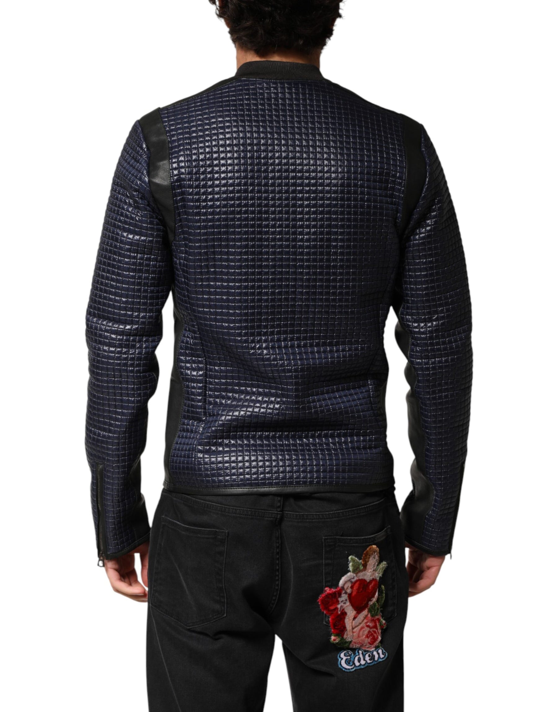 Dolce & Gabbana Blue Nylon Full Zip Bomber Men Jacket | Regal Royce