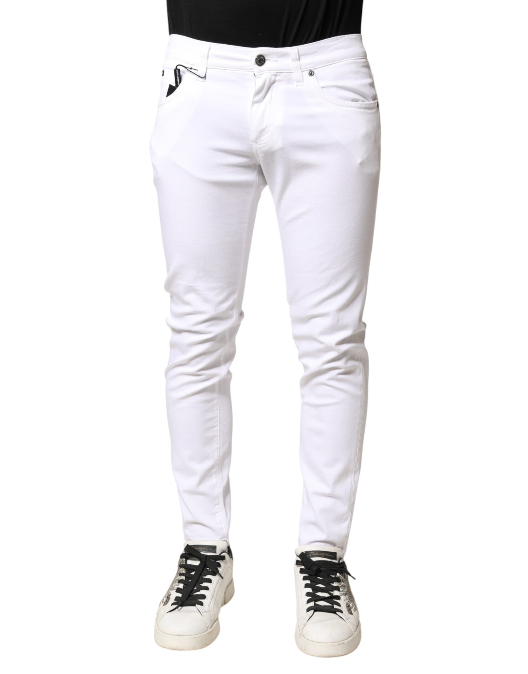 Dolce & Gabbana White Cotton Stretch Skinny Denim Men Jeans | Regal Royce