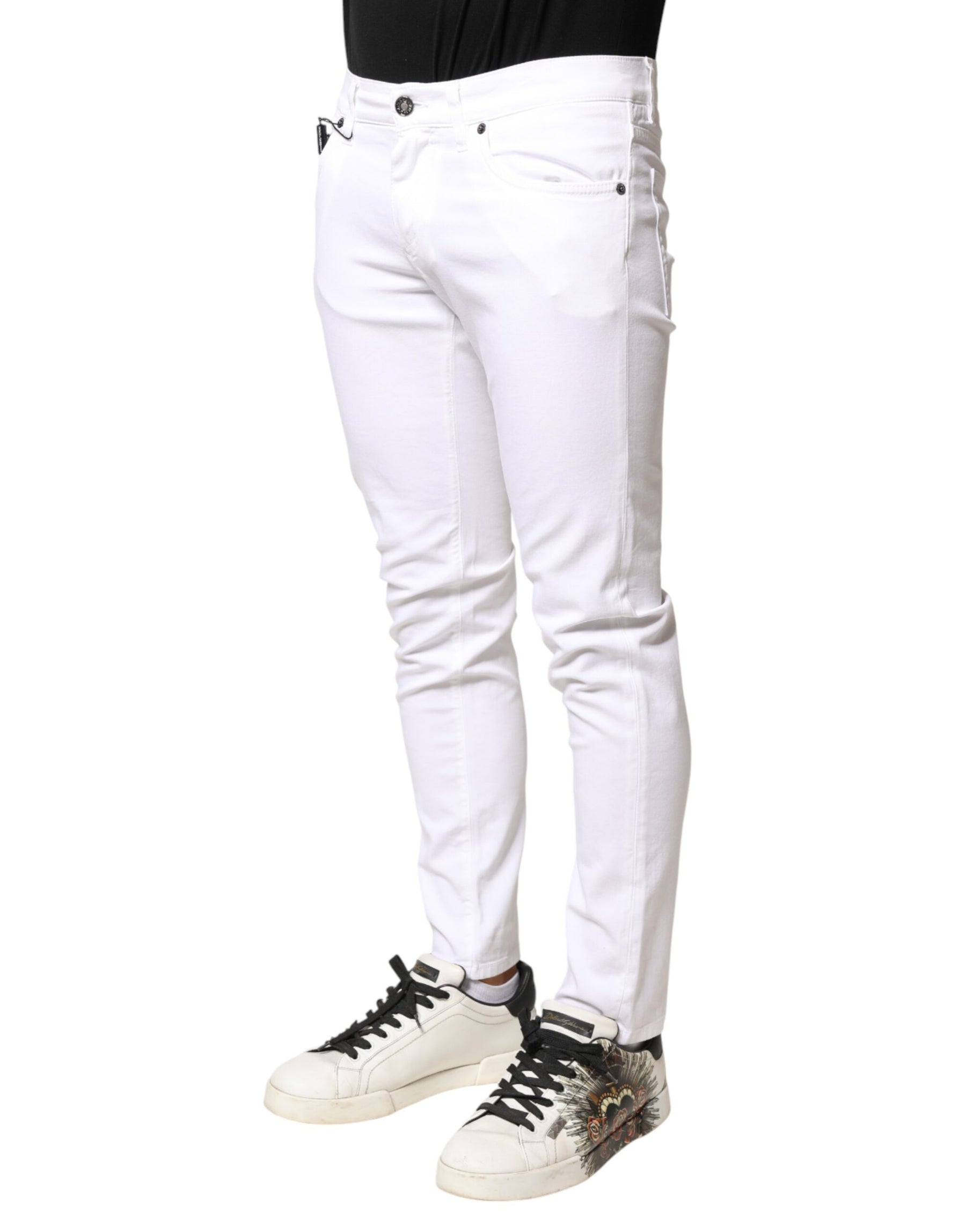 Dolce & Gabbana White Cotton Stretch Skinny Denim Men Jeans | Regal Royce