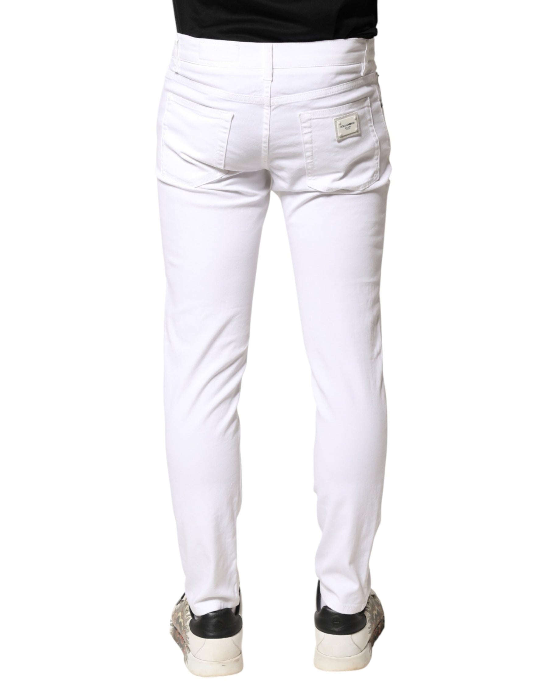 Dolce & Gabbana White Cotton Stretch Skinny Denim Men Jeans | Regal Royce