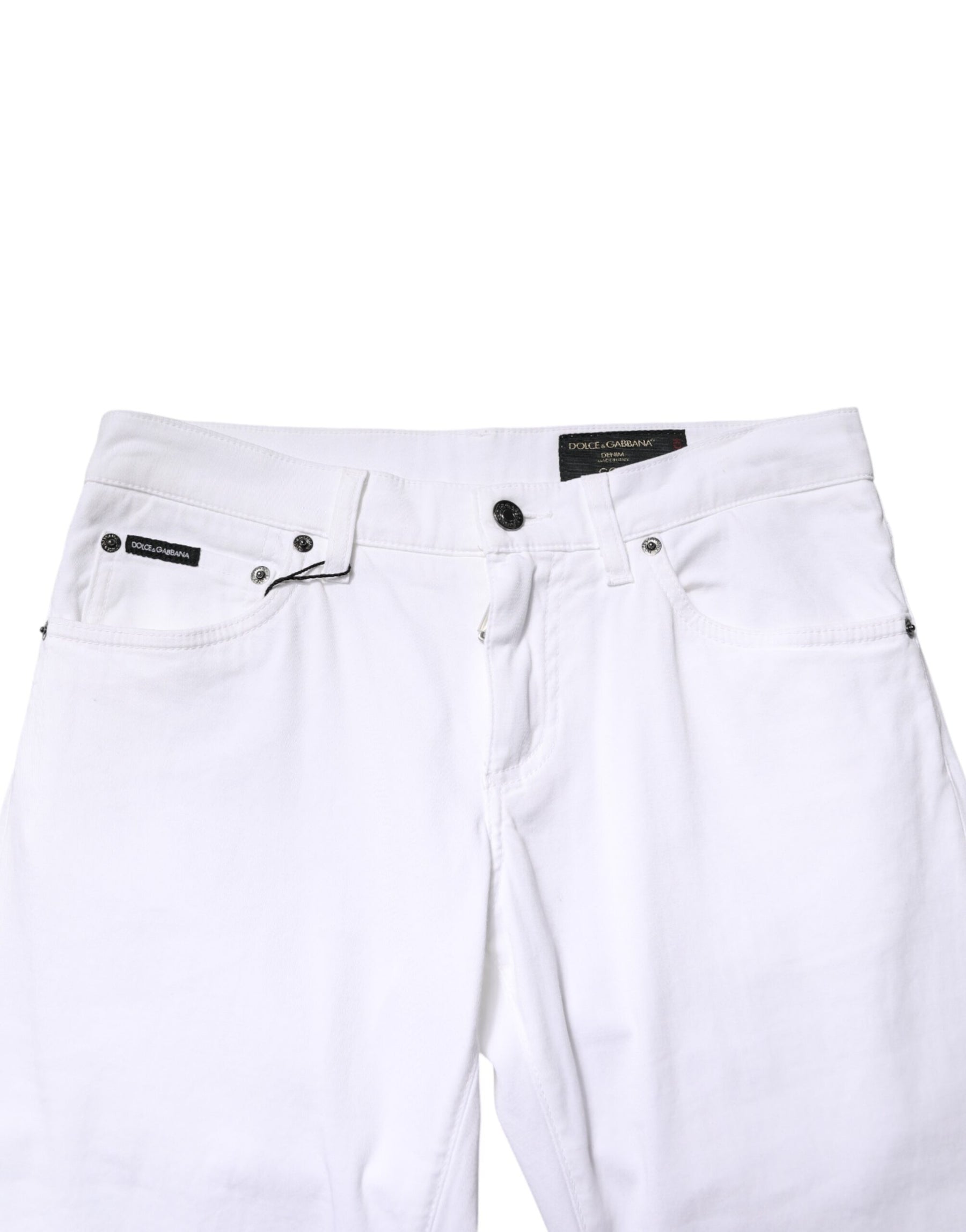 Dolce & Gabbana White Cotton Stretch Skinny Denim Men Jeans | Regal Royce