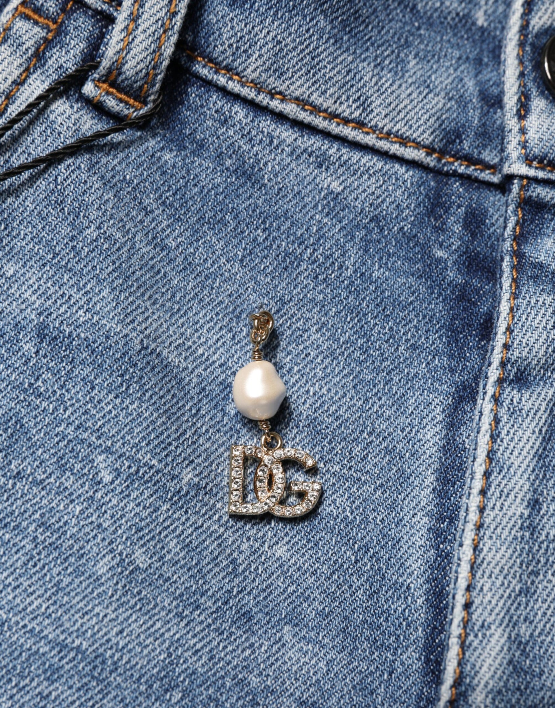 Dolce & Gabbana Blue Embellished Cotton Skinny Denim Jeans | Regal Royce
