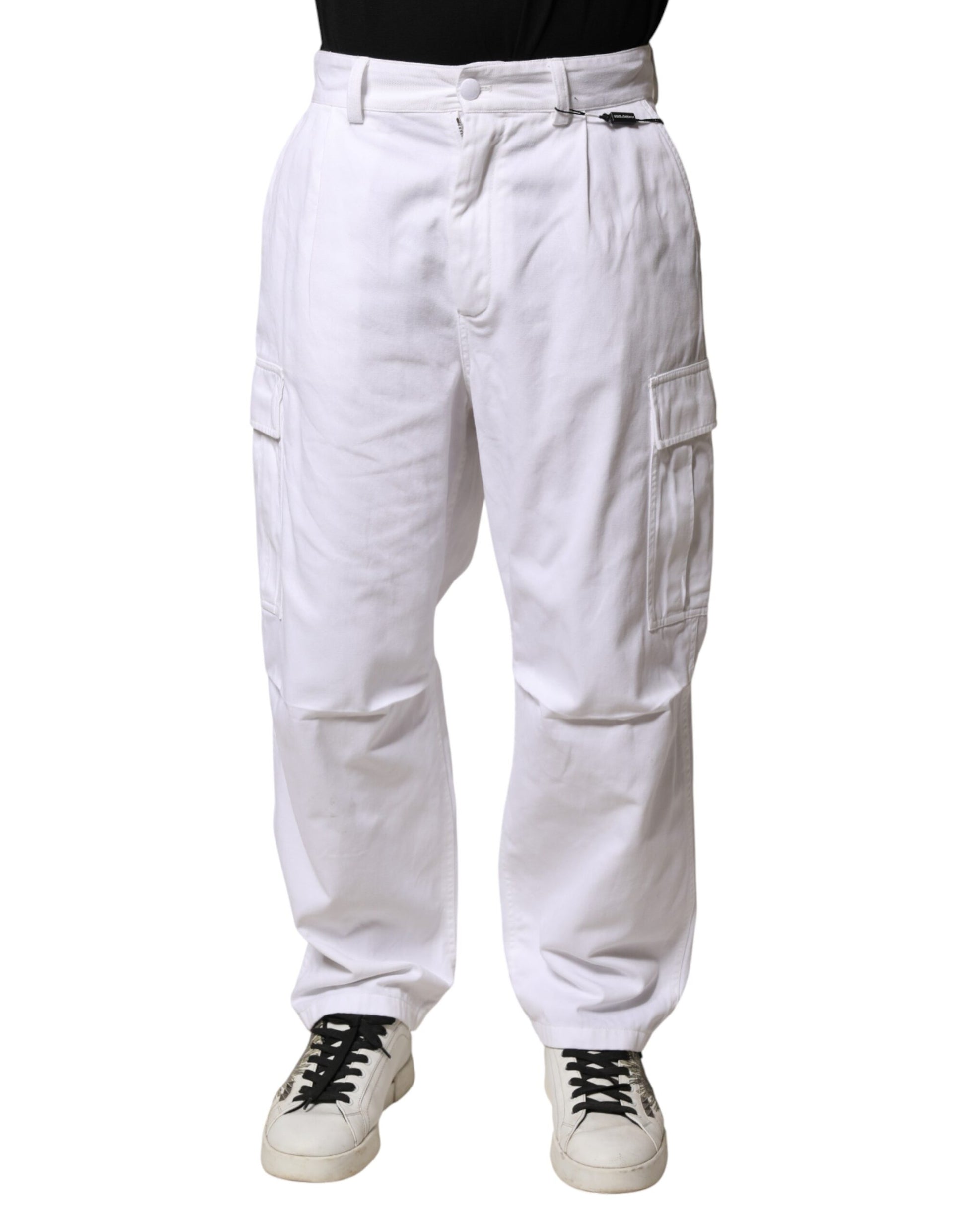 Dolce & Gabbana White Cotton Men Cargo Denim Trouser Jeans | Regal Royce