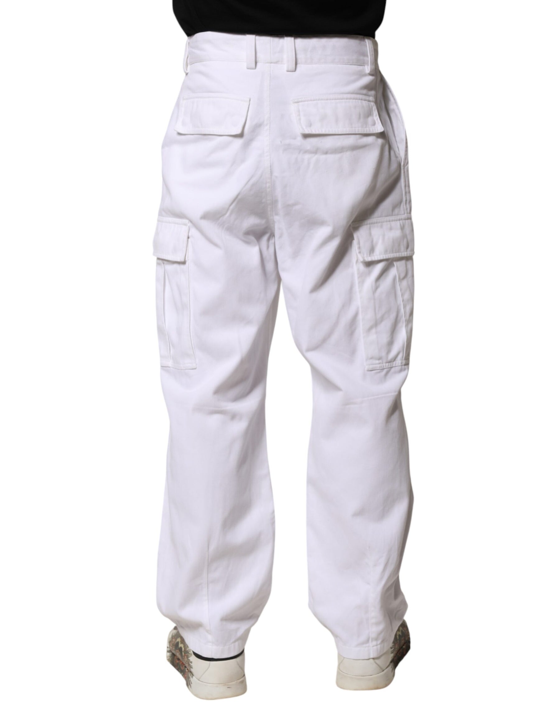 Dolce & Gabbana White Cotton Men Cargo Denim Trouser Jeans | Regal Royce
