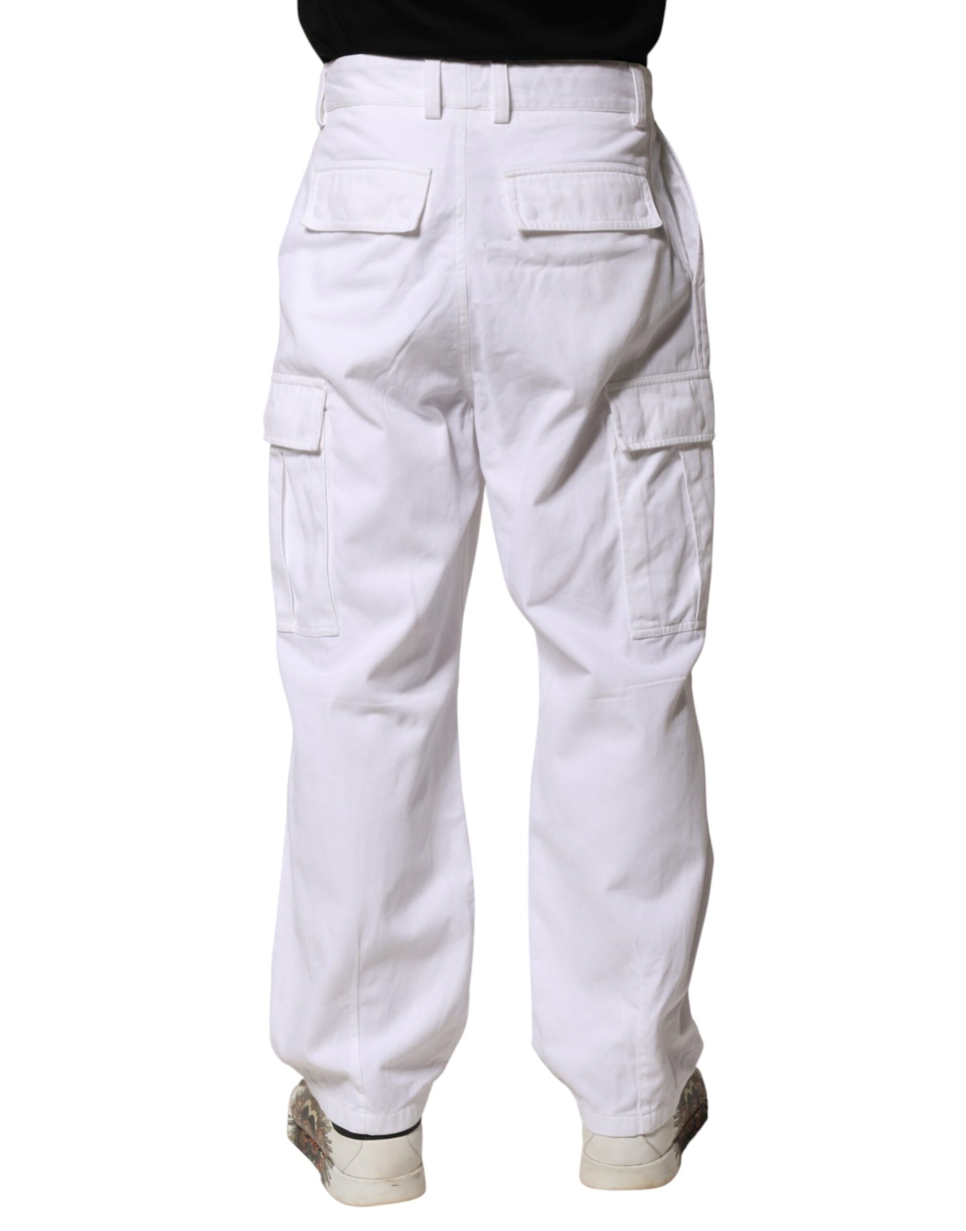 Dolce & Gabbana White Cotton Men Cargo Denim Trouser Jeans | Regal Royce