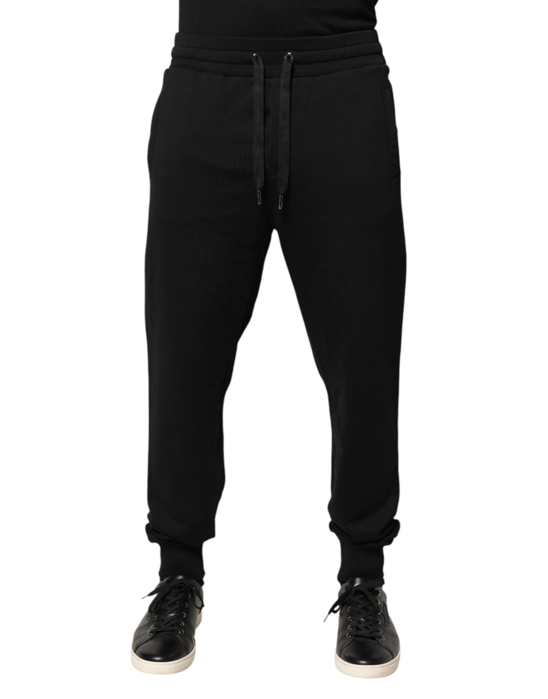Dolce & Gabbana Black Cotton Mid Waist Jogger Trousers Pants | Regal Royce