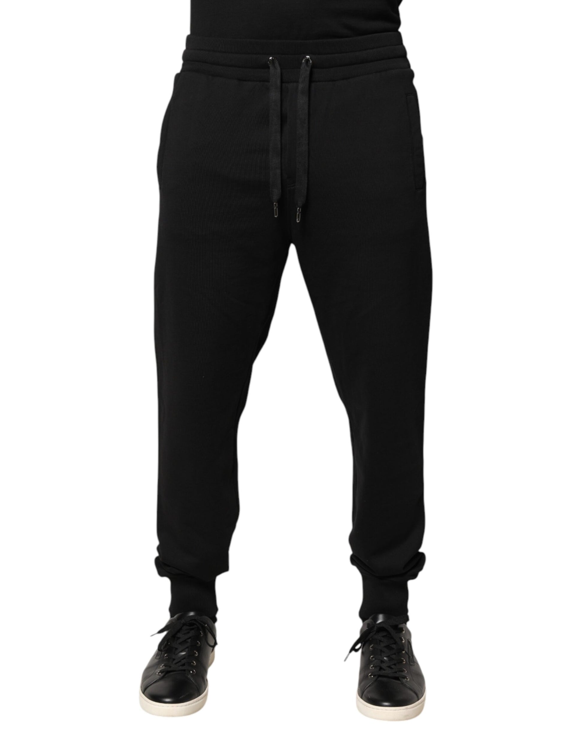 Dolce & Gabbana Black Cotton Mid Waist Jogger Trousers Pants | Regal Royce