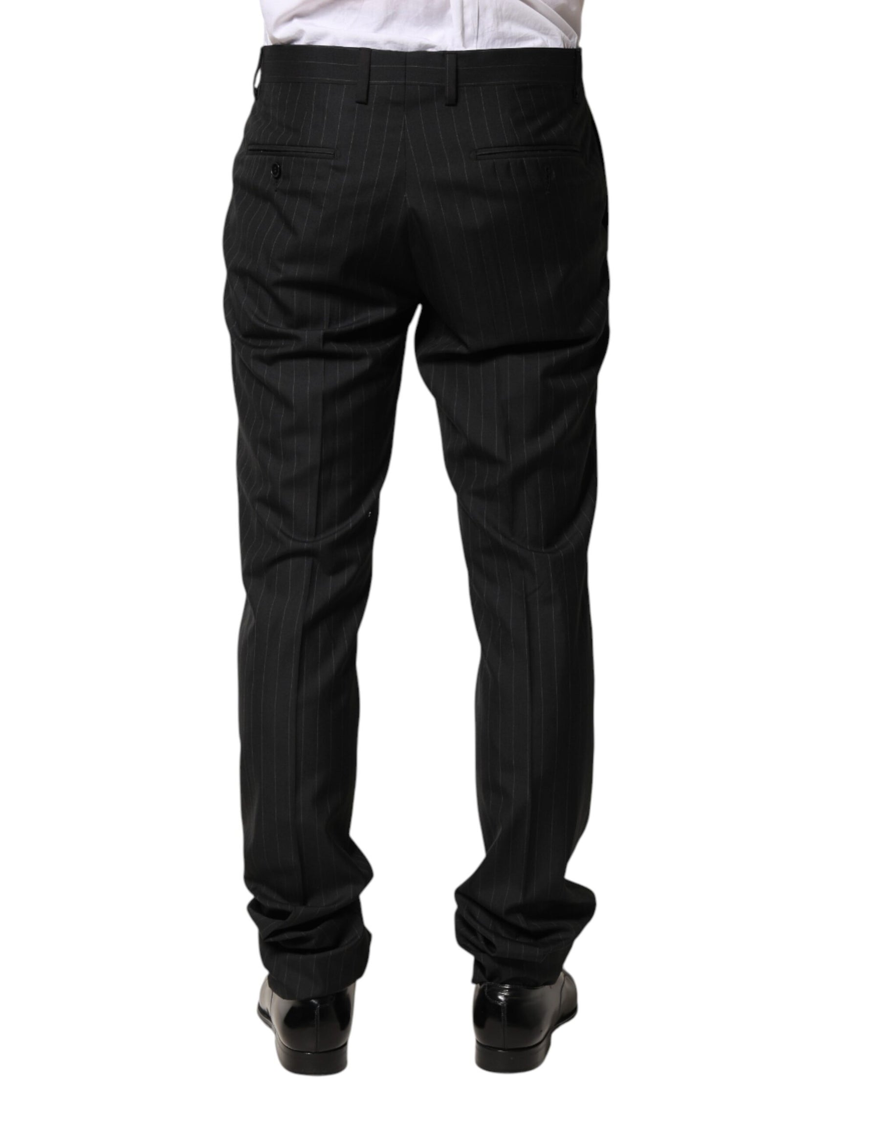 Dolce & Gabbana Black Stripes Wool Men Dress Trousers Pants | Regal Royce