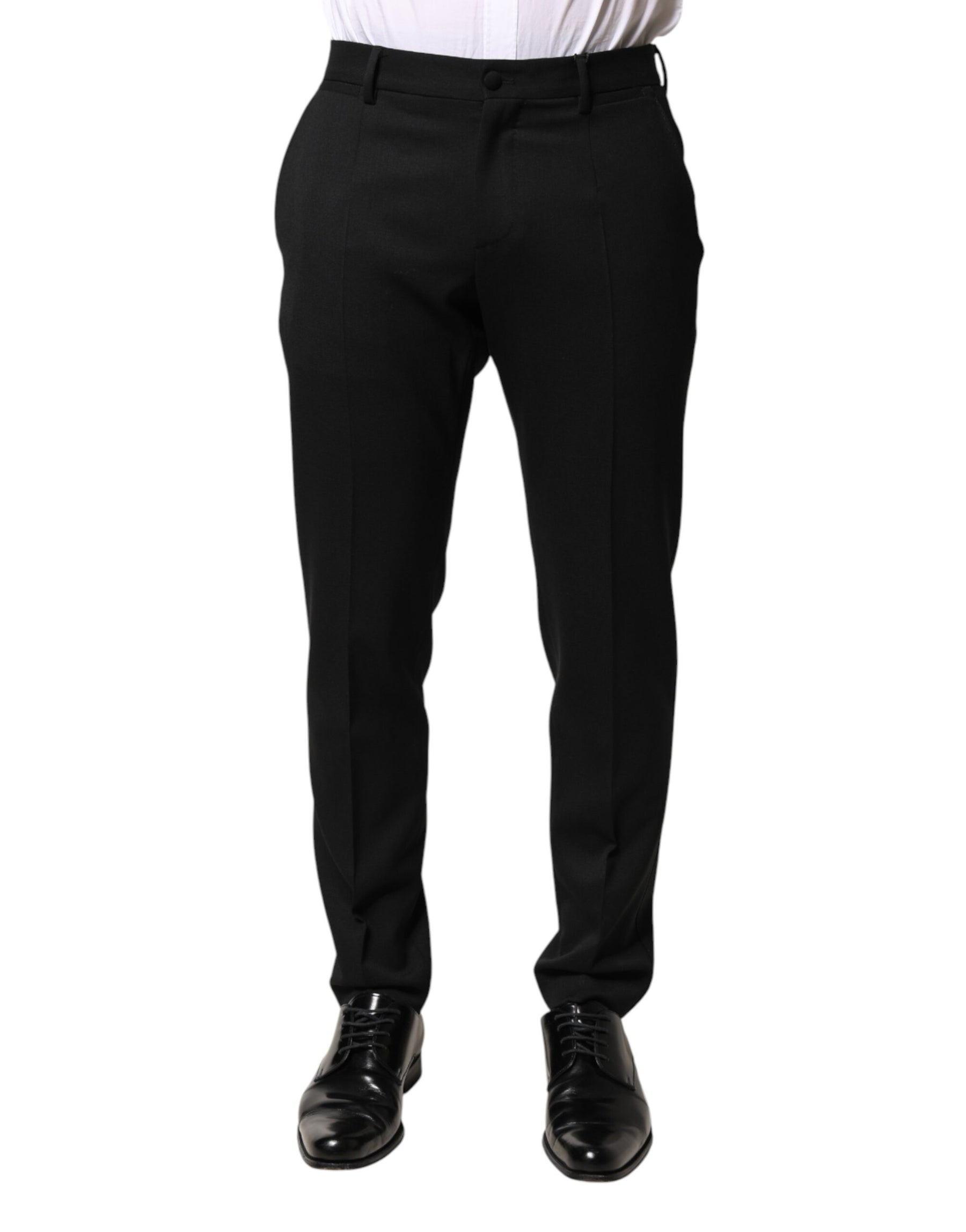 Dolce & Gabbana Black Wool Mid Waist Men Dress Trousers Pants | Regal Royce