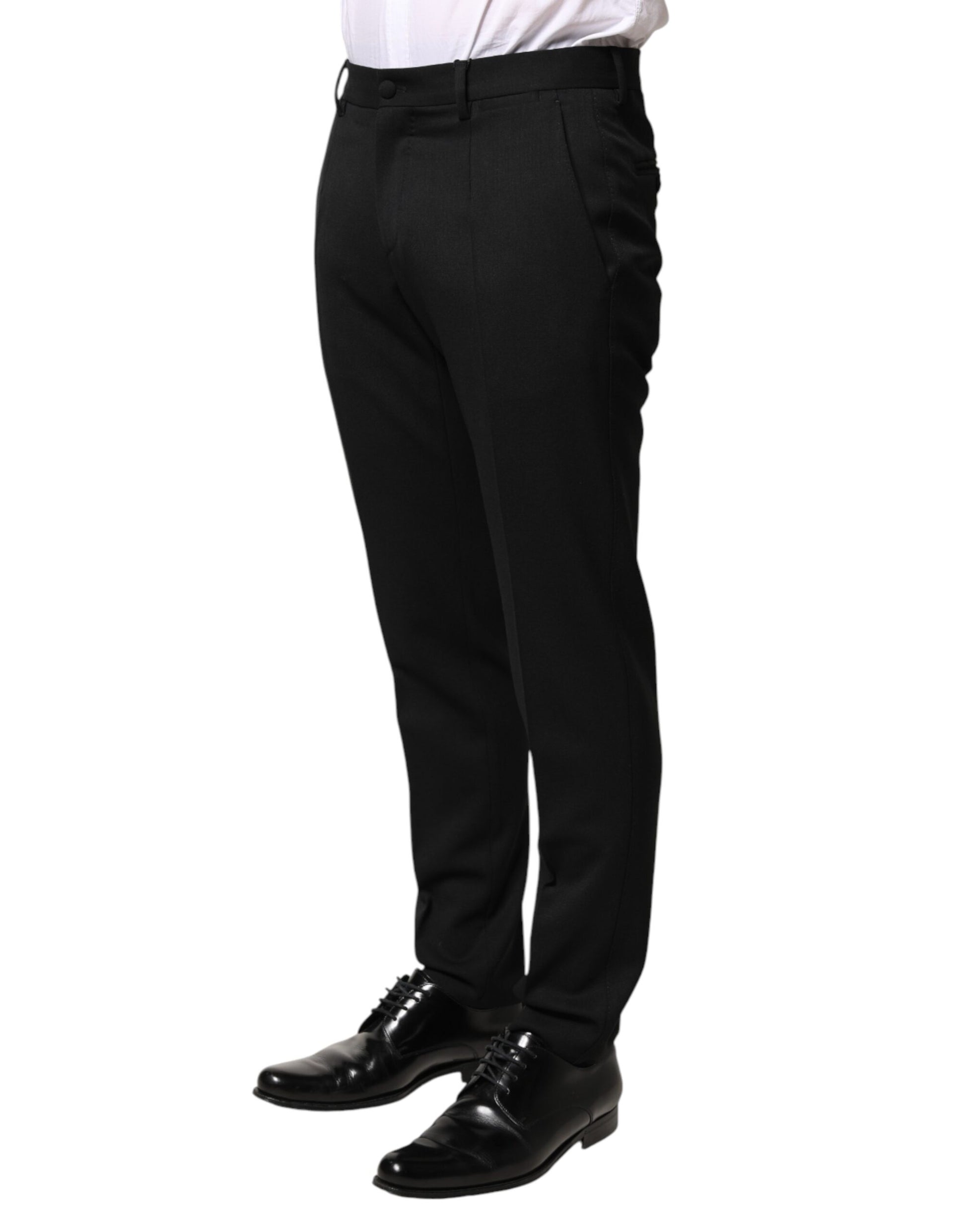 Dolce & Gabbana Black Wool Mid Waist Men Dress Trousers Pants | Regal Royce