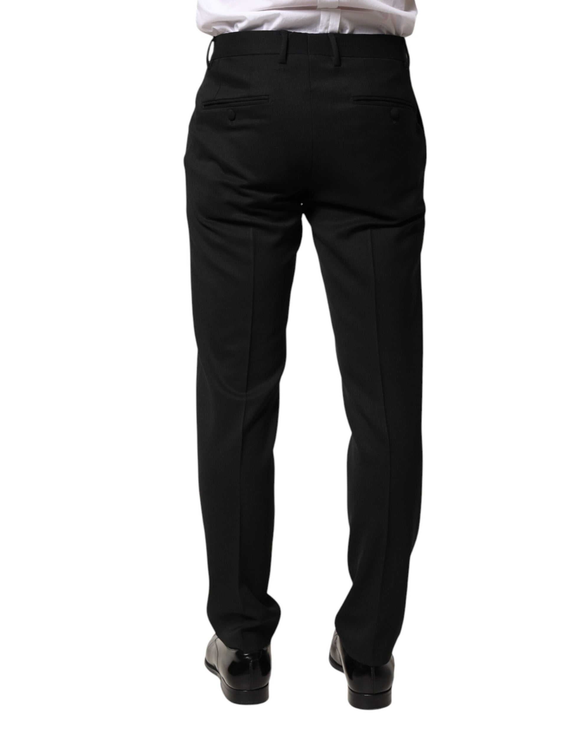 Dolce & Gabbana Black Wool Mid Waist Men Dress Trousers Pants | Regal Royce