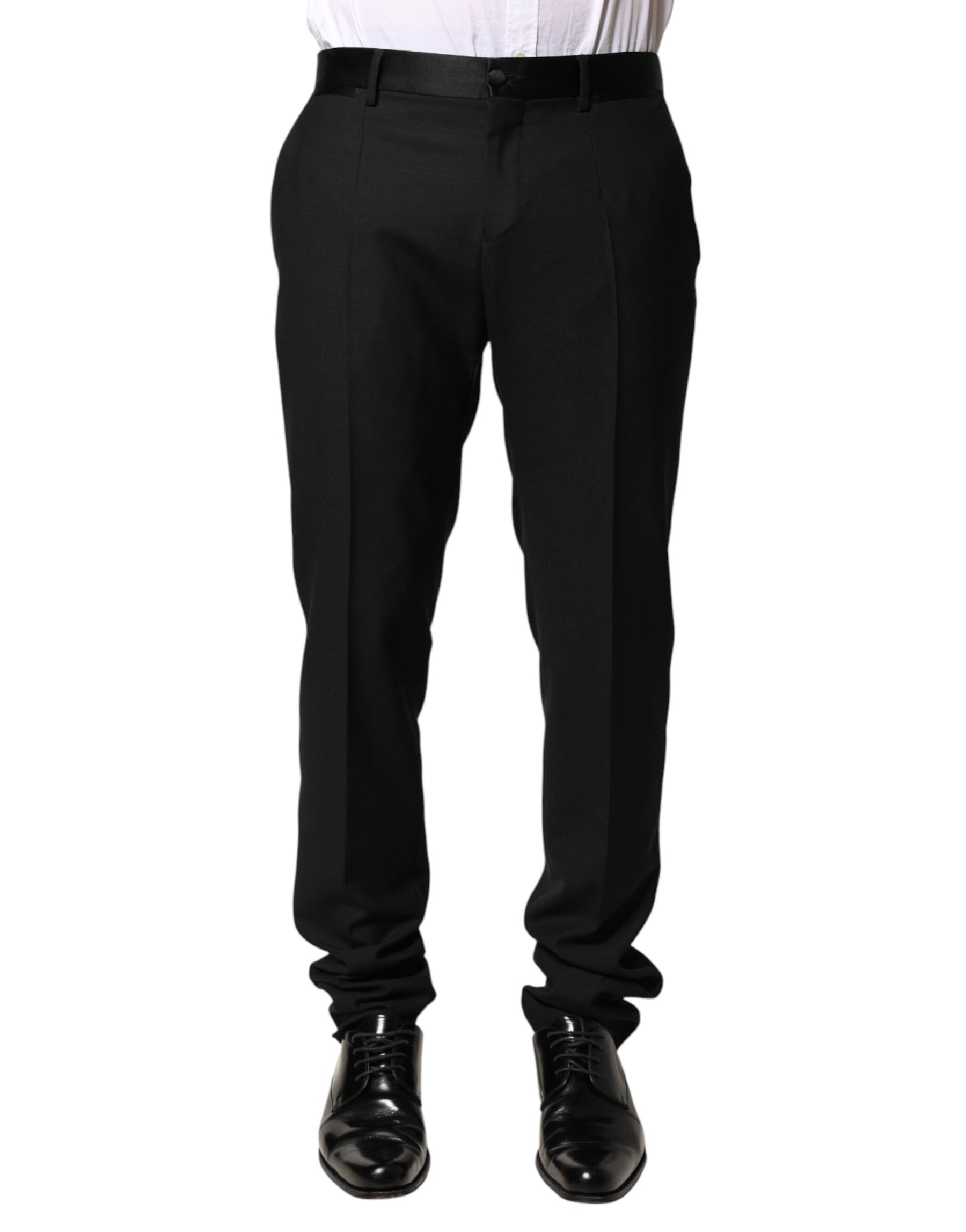 Dolce & Gabbana Black Wool Mid Waist Men Dress Trousers Pants | Regal Royce
