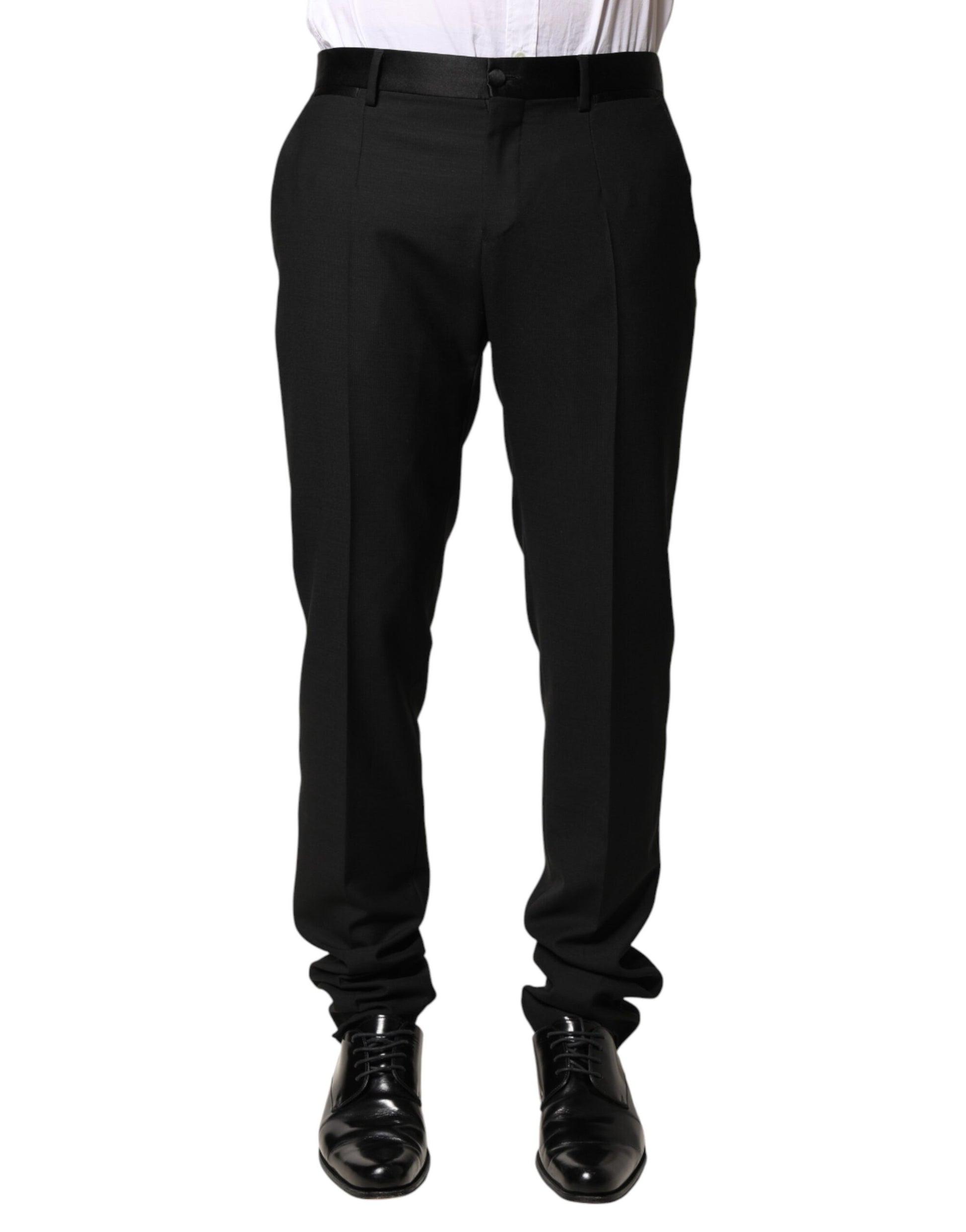 Dolce & Gabbana Black Wool Mid Waist Men Dress Trousers Pants | Regal Royce