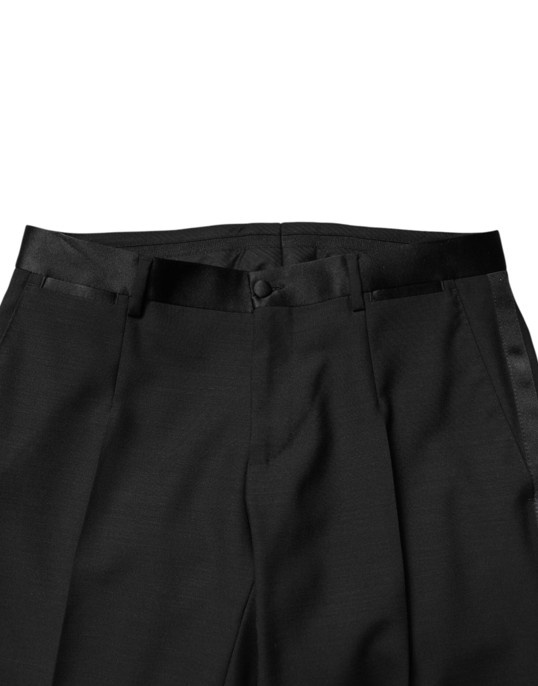 Dolce & Gabbana Black Wool Mid Waist Men Dress Trousers Pants | Regal Royce