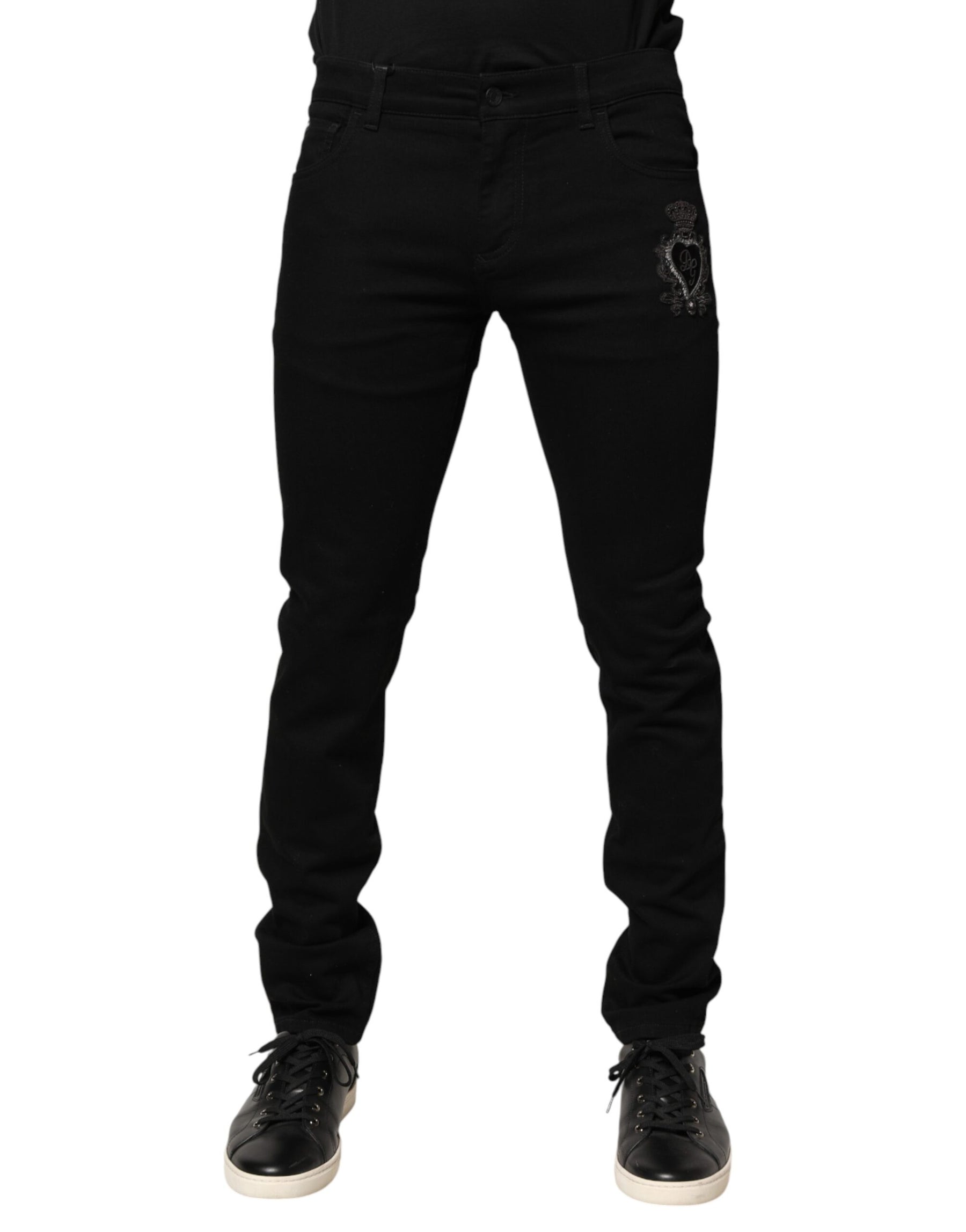 Dolce & Gabbana Black Sacred Heart Men Cotton Denim Jeans | Regal Royce