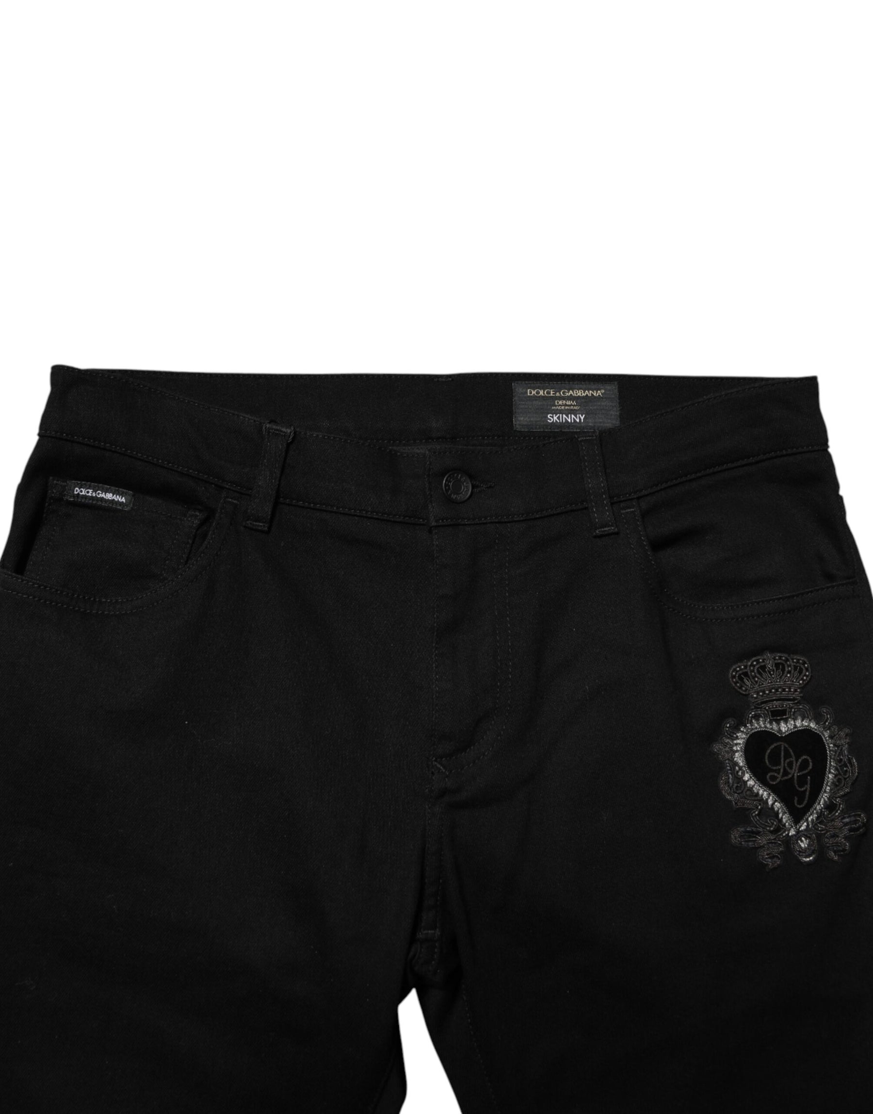 Dolce & Gabbana Black Sacred Heart Men Cotton Denim Jeans | Regal Royce