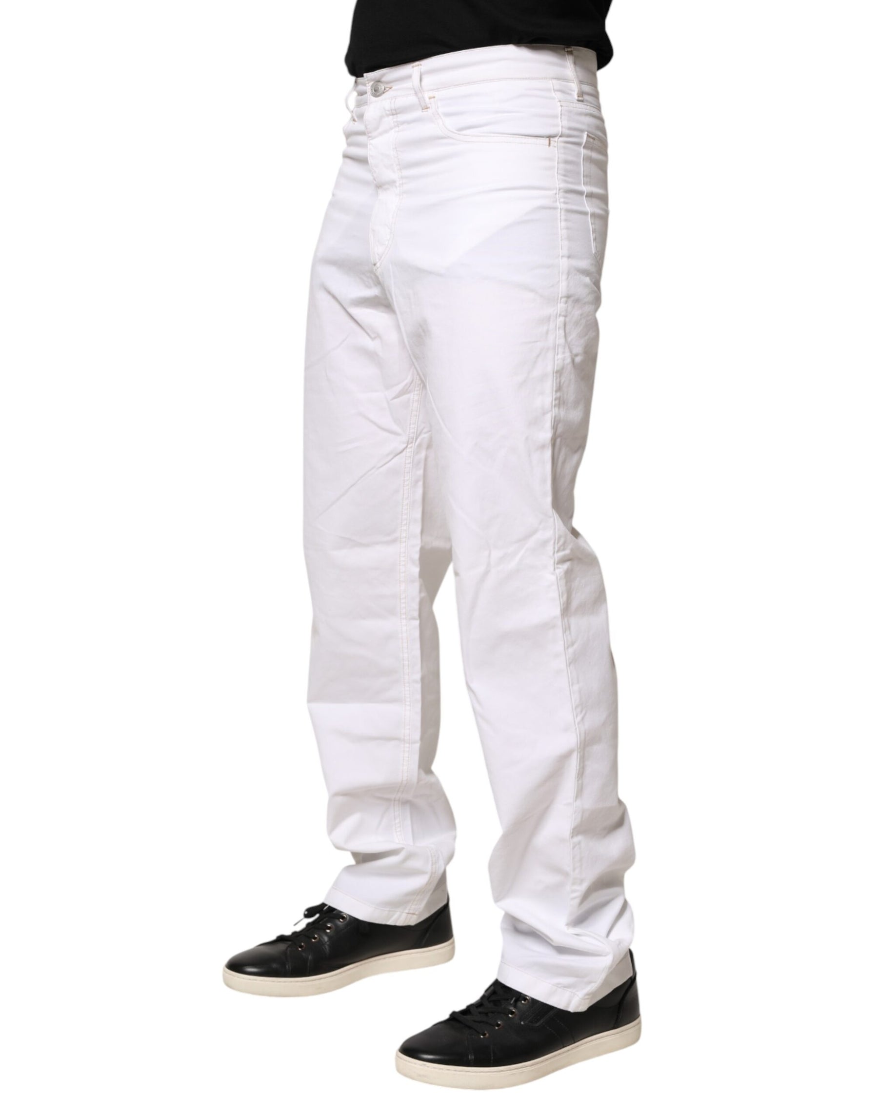 Fred Perry White Cotton Mid Waist Straight Men Denim Jeans | Regal Royce