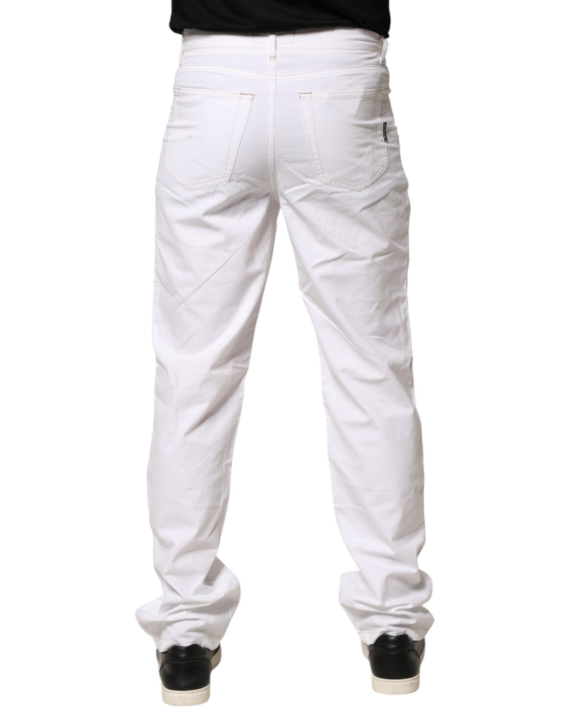 Fred Perry White Cotton Mid Waist Straight Men Denim Jeans | Regal Royce