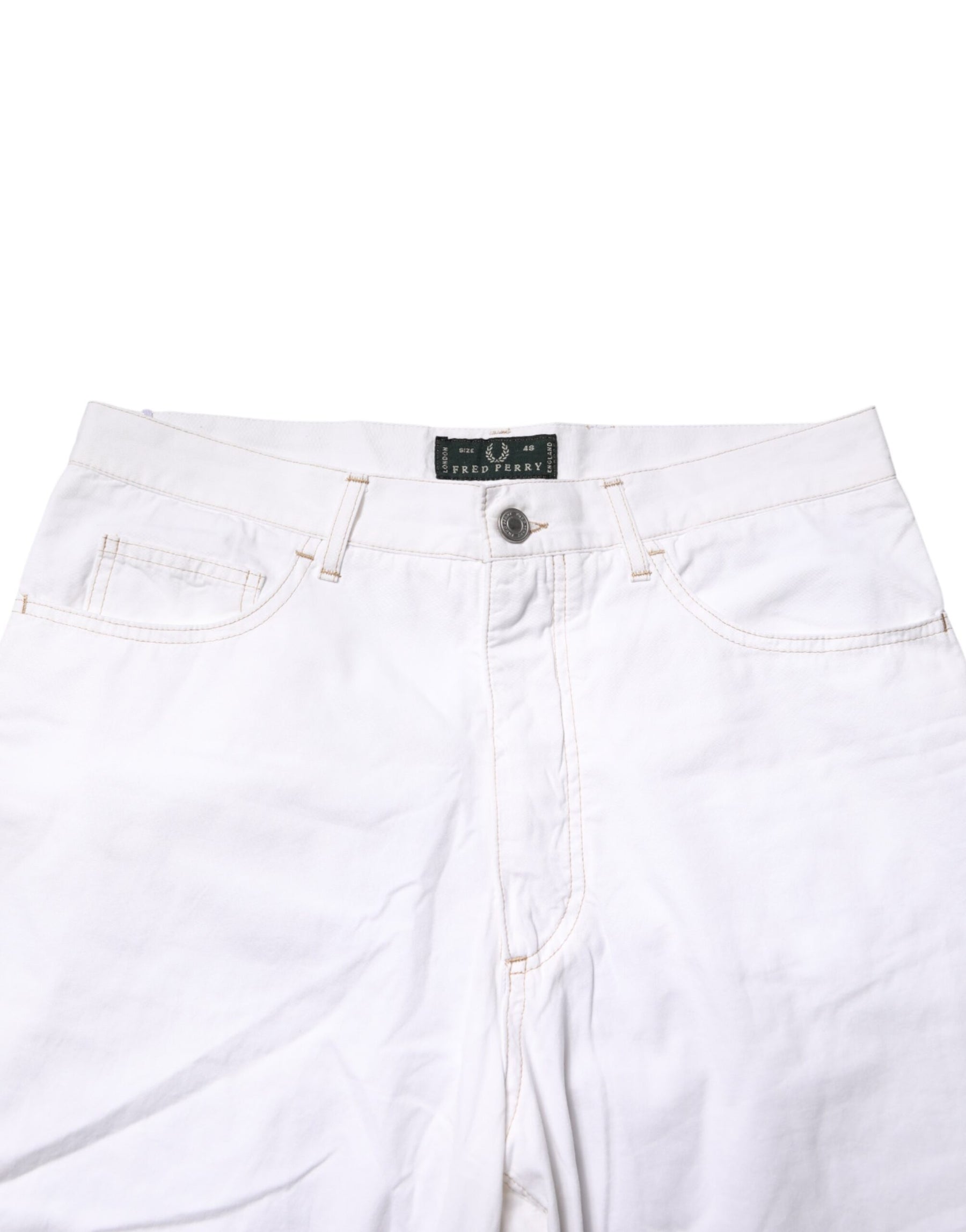 Fred Perry White Cotton Mid Waist Straight Men Denim Jeans | Regal Royce