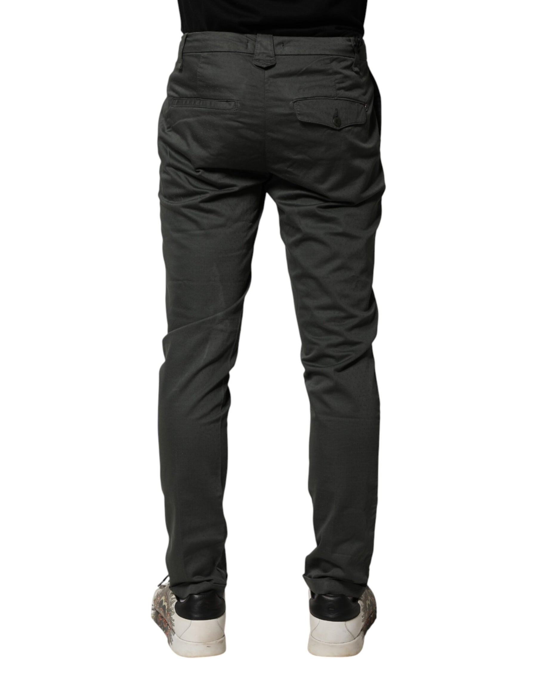 Dondup Dark Gray Cotton Mid Waist Skinny Men Chino Trouser Pants | Regal Royce