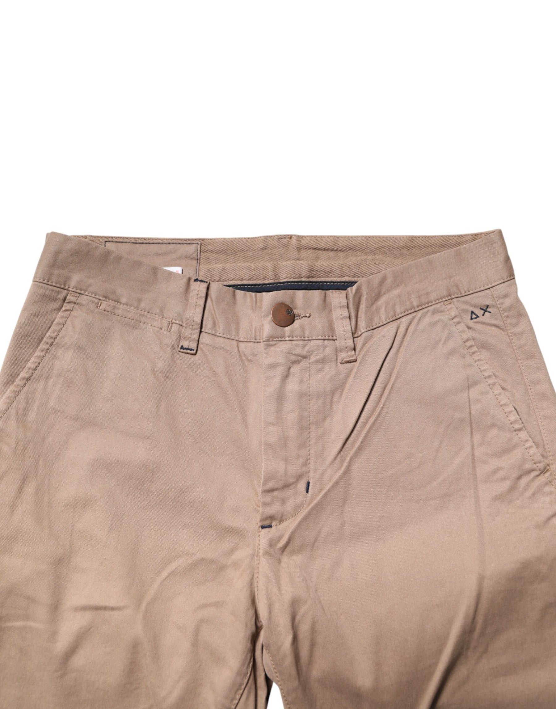 Sun68 Beige Cotton Mid Waist Straight Men Chino Trouser Pants | Regal Royce