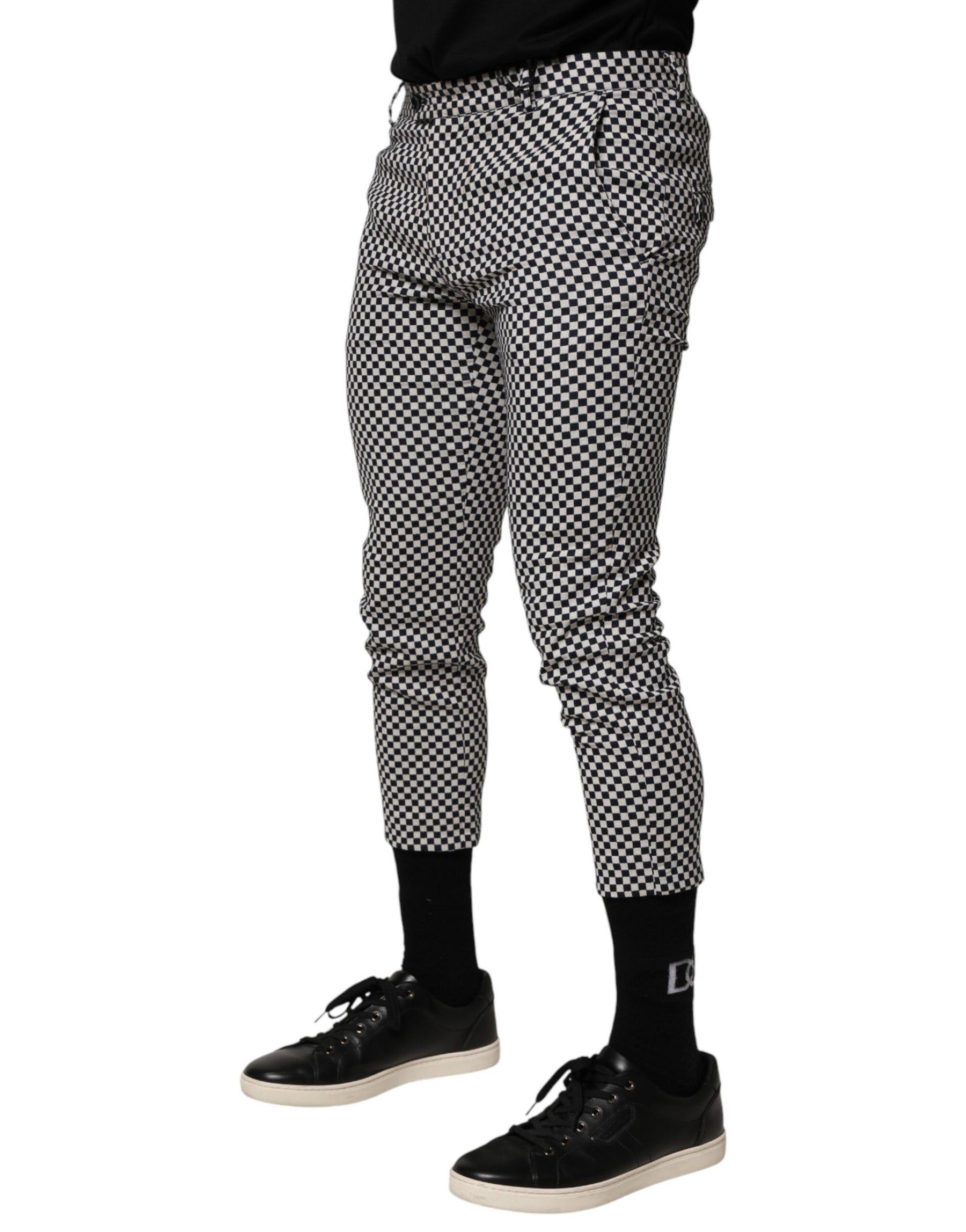Daniele Alessandrini Black White Checkered Men Cropped Pants | Regal Royce