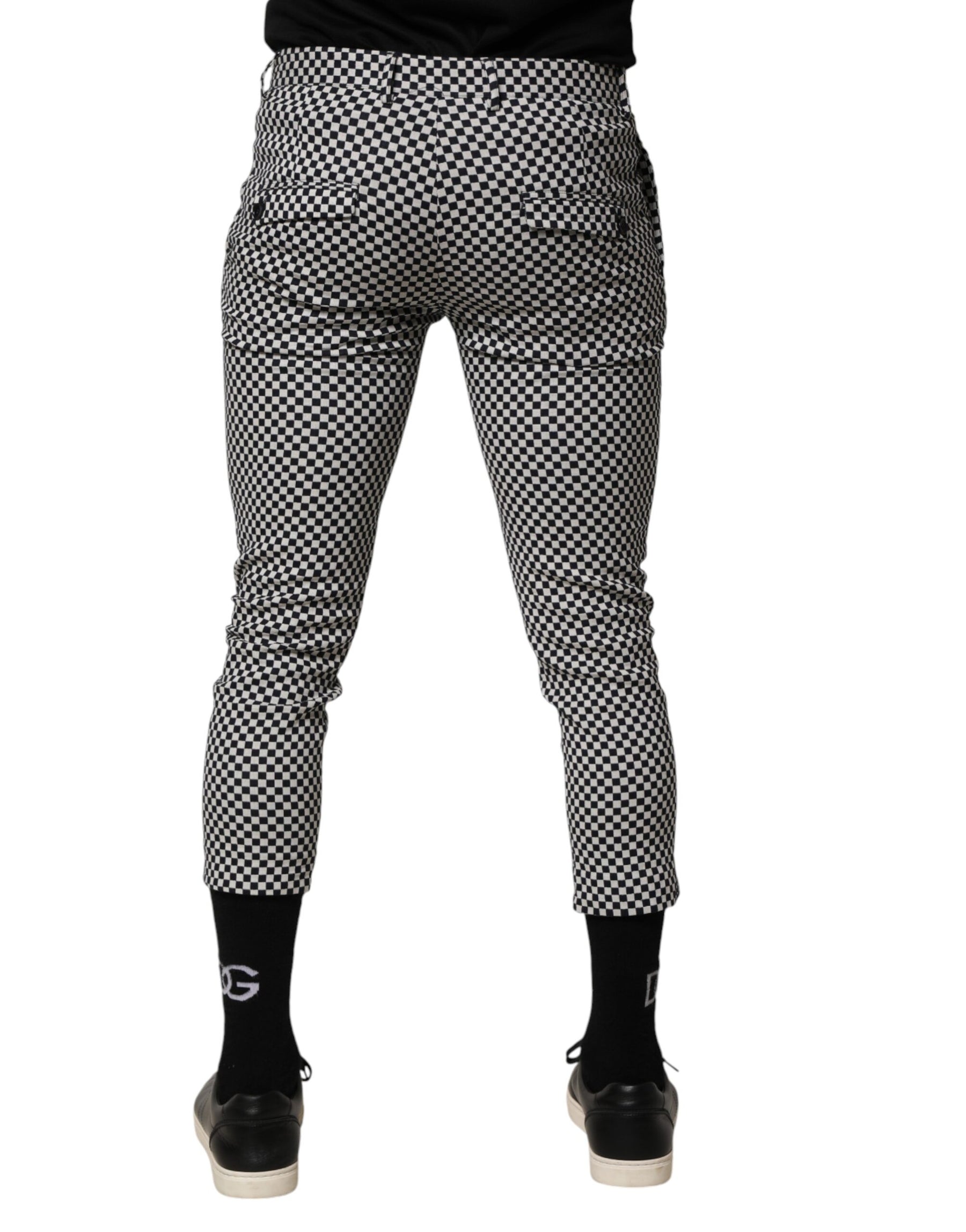 Daniele Alessandrini Black White Checkered Men Cropped Pants | Regal Royce