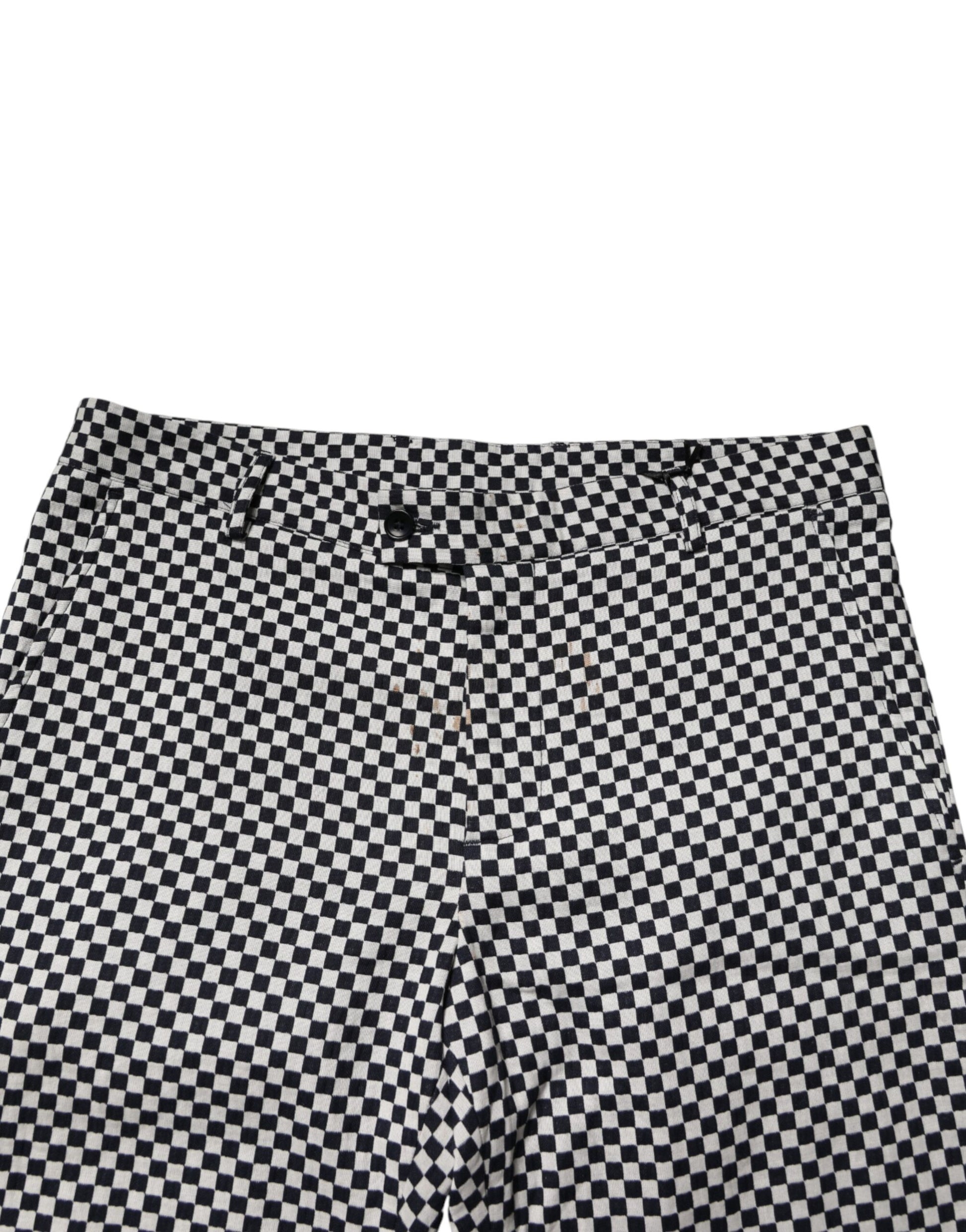 Daniele Alessandrini Black White Checkered Men Cropped Pants