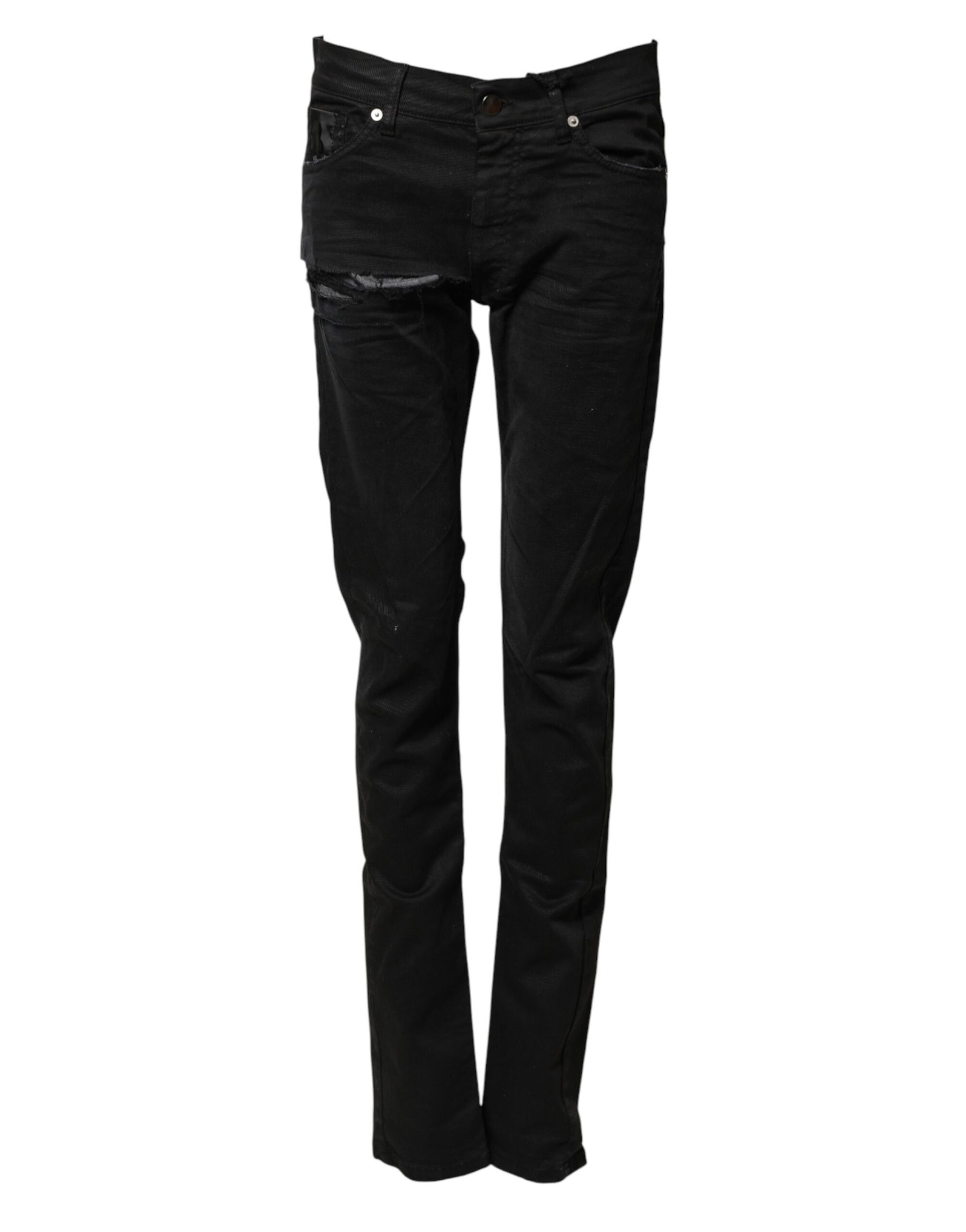 Karl Lagerfeld Black Tattered Men Skinny Denim Trouser Jeans | Regal Royce