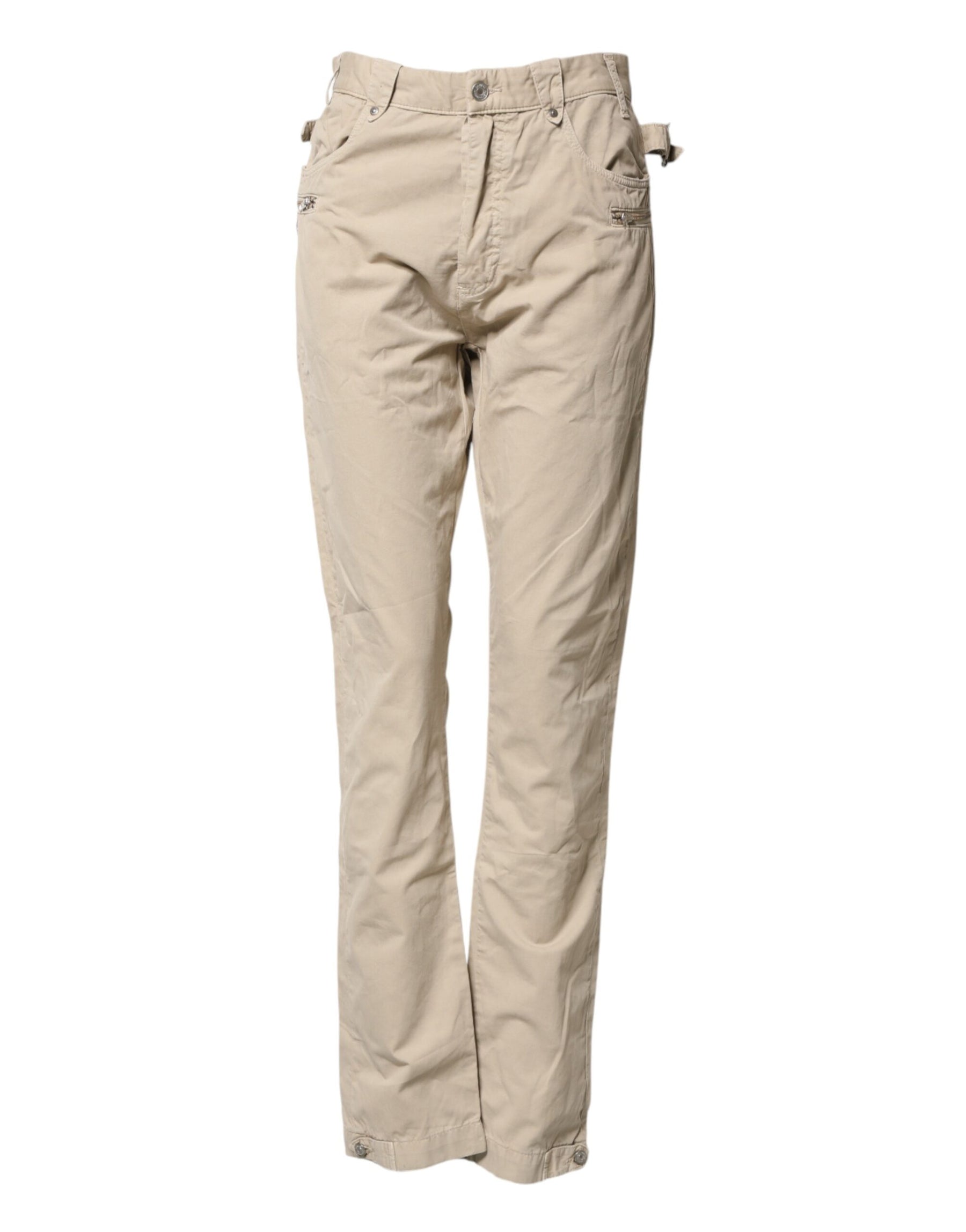 Daniele Alessandrini Beige Cotton Mid Waist Straight Men Denim Jeans | Regal Royce