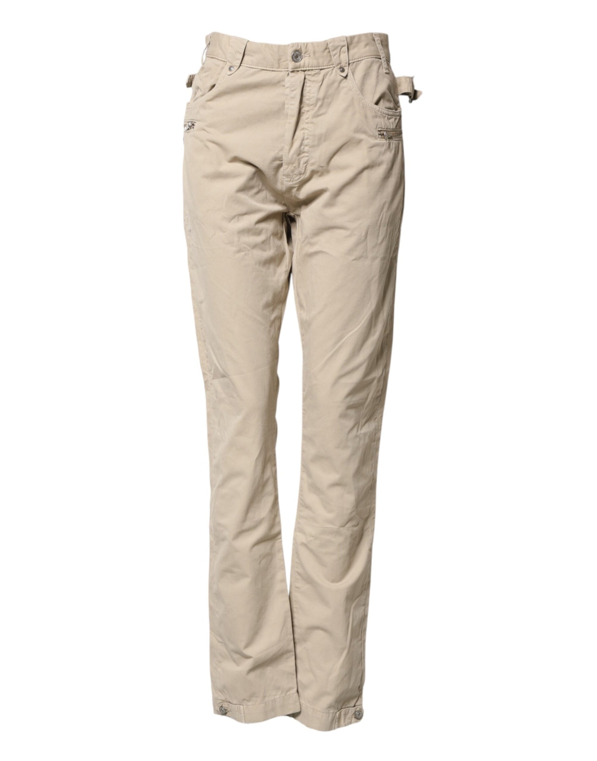 Daniele Alessandrini Beige Cotton Mid Waist Straight Men Denim Jeans | Regal Royce