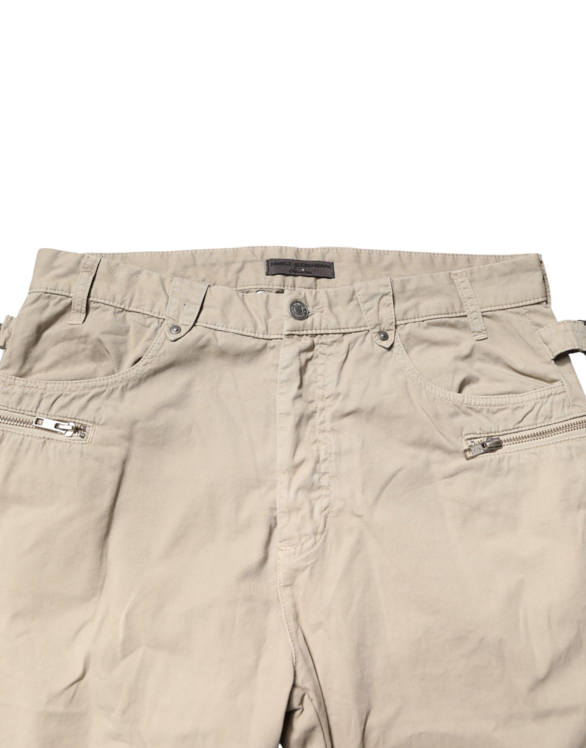 Daniele Alessandrini Beige Cotton Mid Waist Straight Men Denim Jeans | Regal Royce