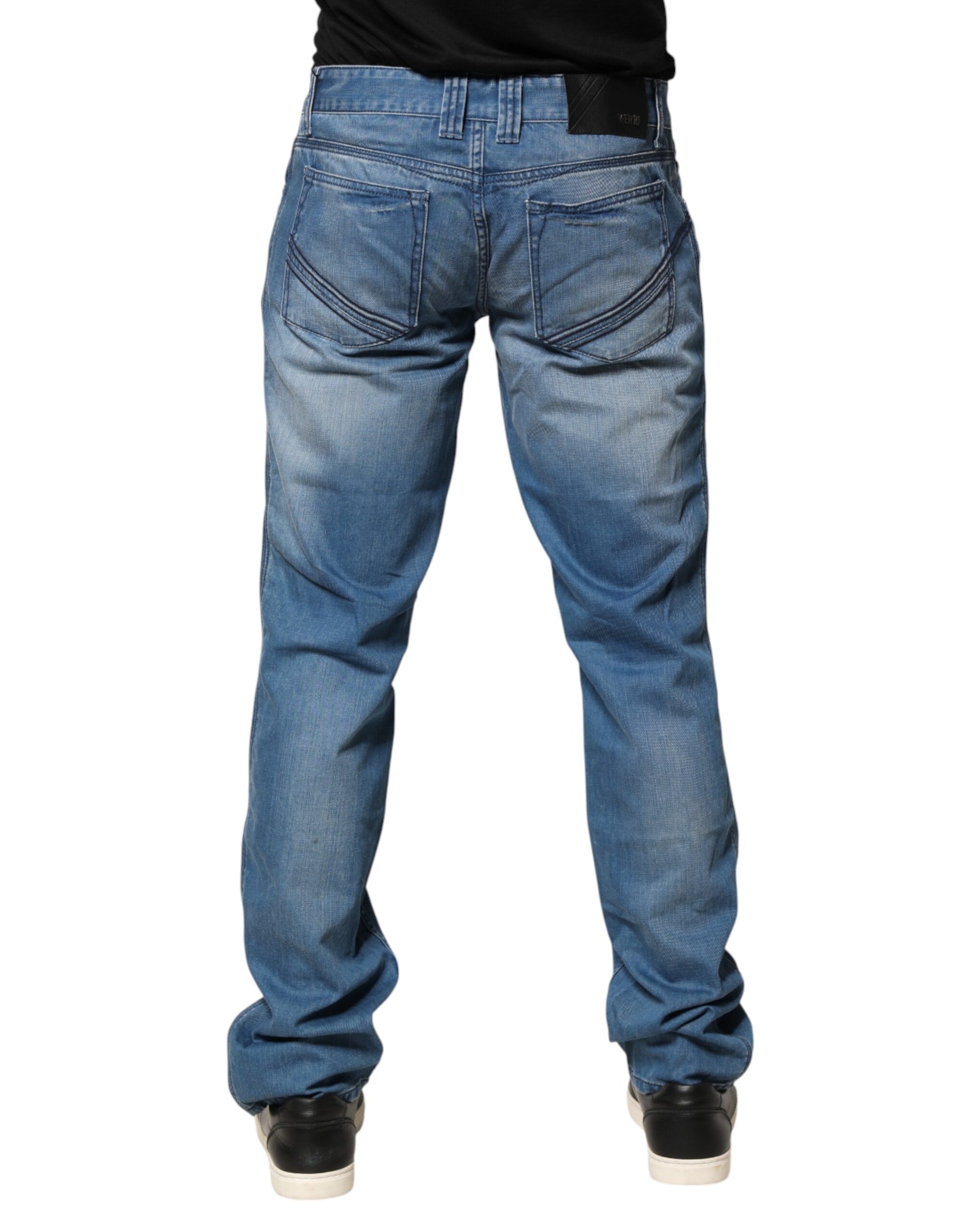 Verri Blue Washed Cotton Skinny Fit Men Denim Trouser Jeans | Regal Royce