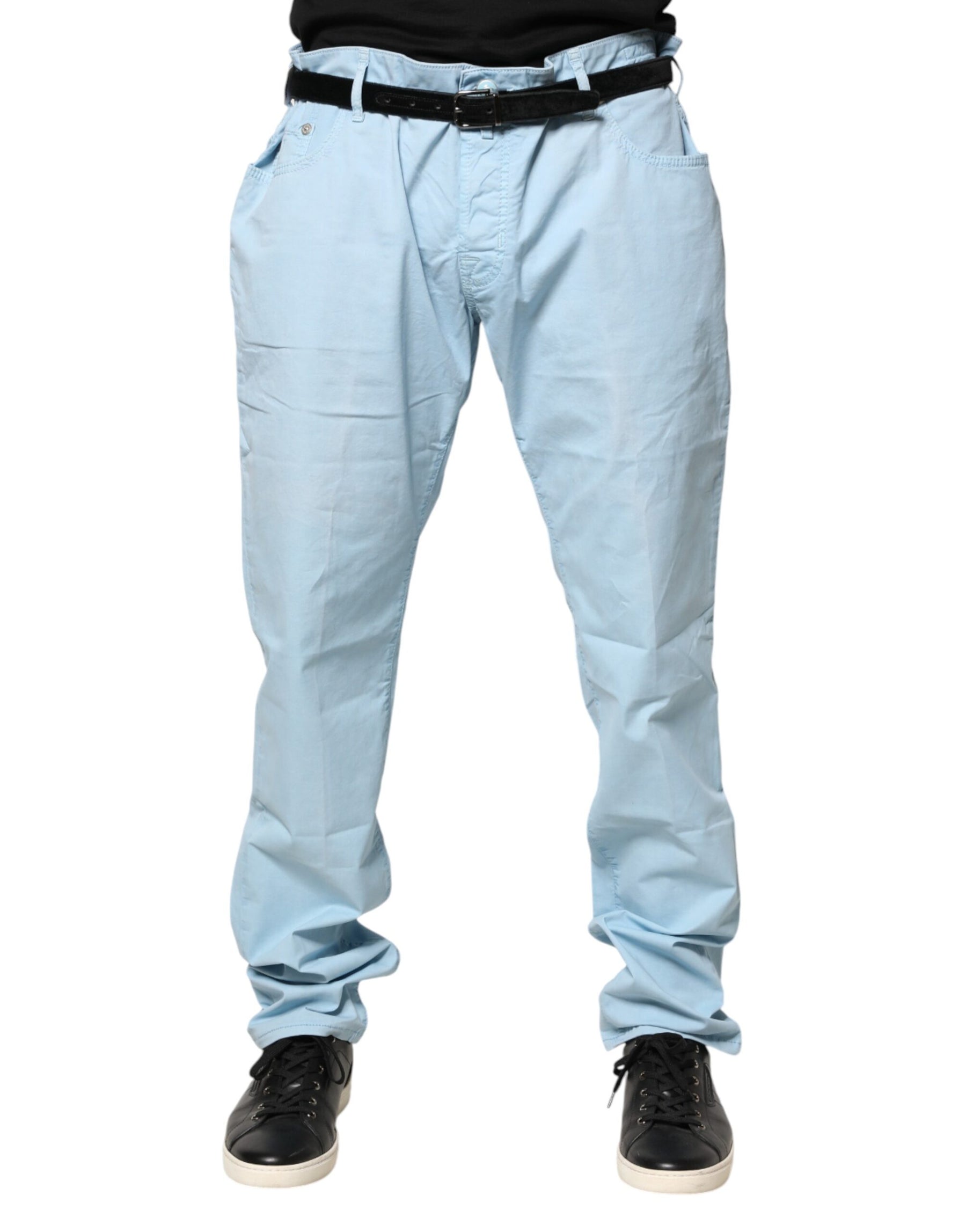 Jacob Cohen Light Blue Cotton Straight Fit Men Denim Jeans | Regal Royce