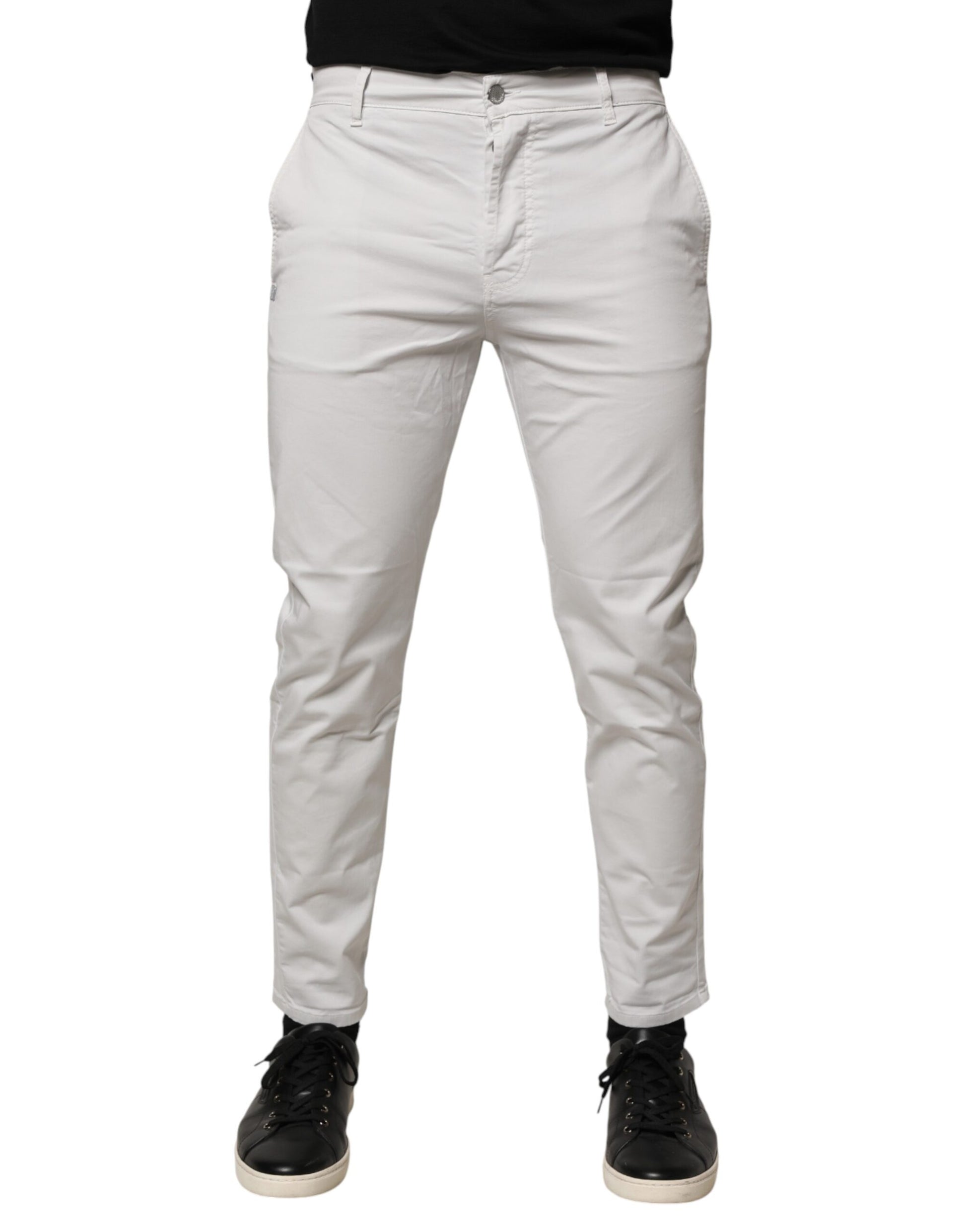 Daniele Alessandrini White Cotton Mid Waist Skinny Men Denim Jeans | Regal Royce