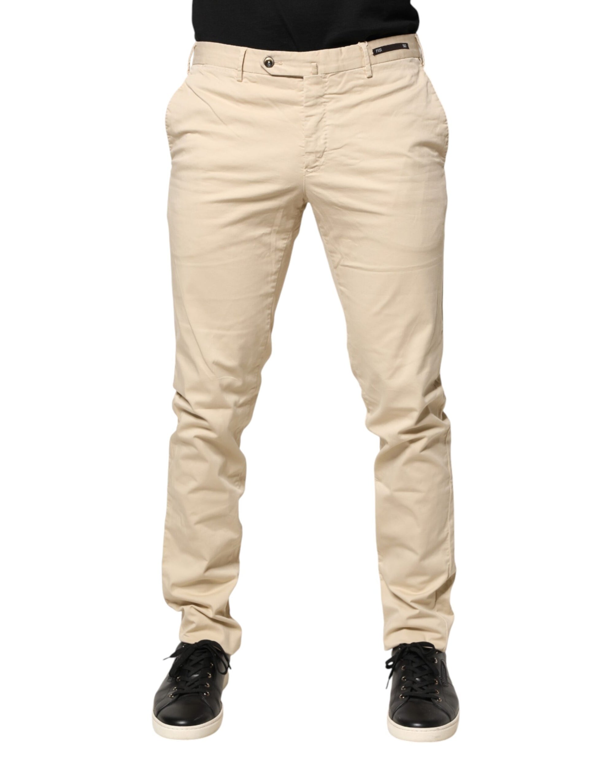 PT01 Beige Mid Waist Men Skinny Fit Chino Trouser Pants | Regal Royce