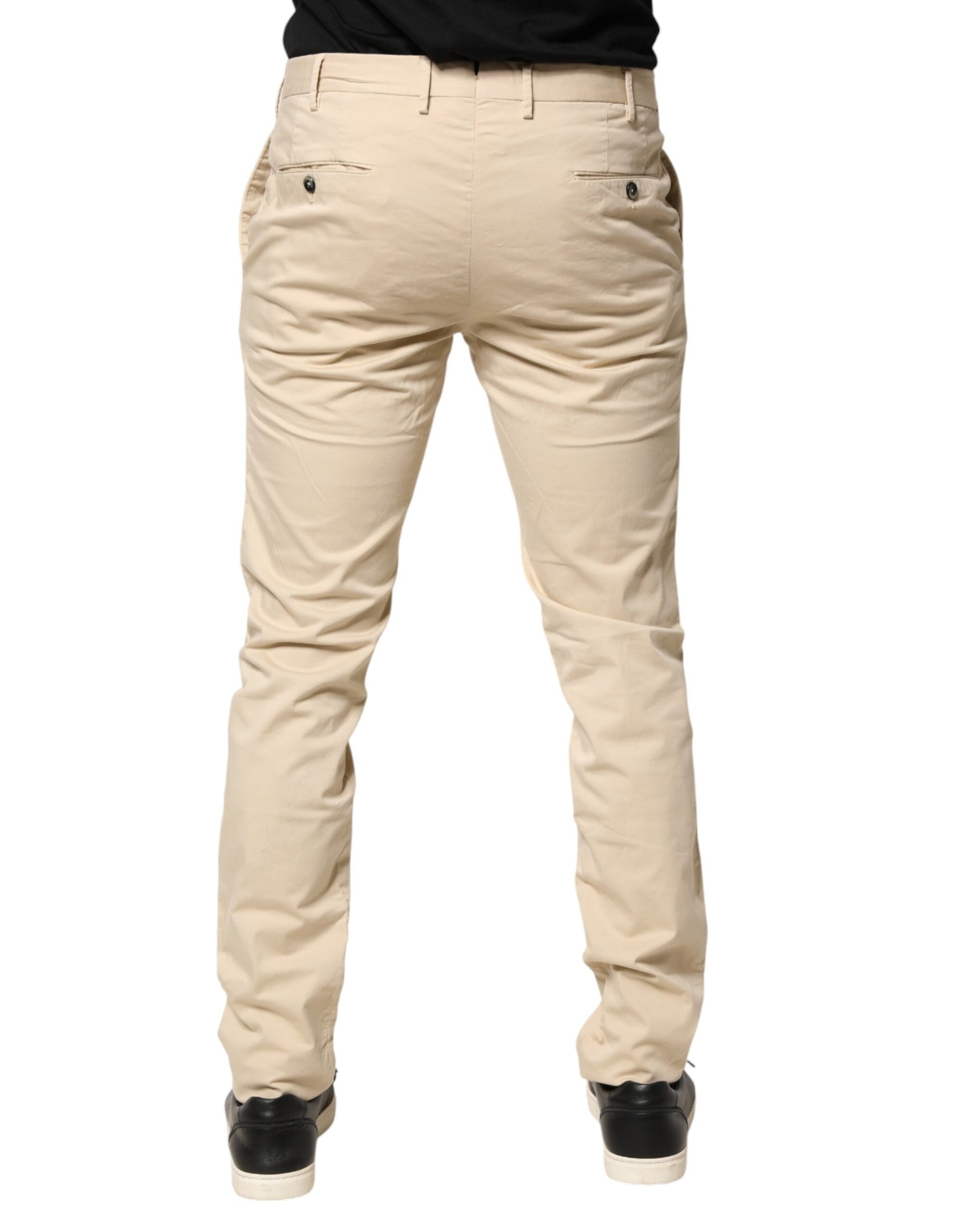 PT01 Beige Mid Waist Men Skinny Fit Chino Trouser Pants | Regal Royce