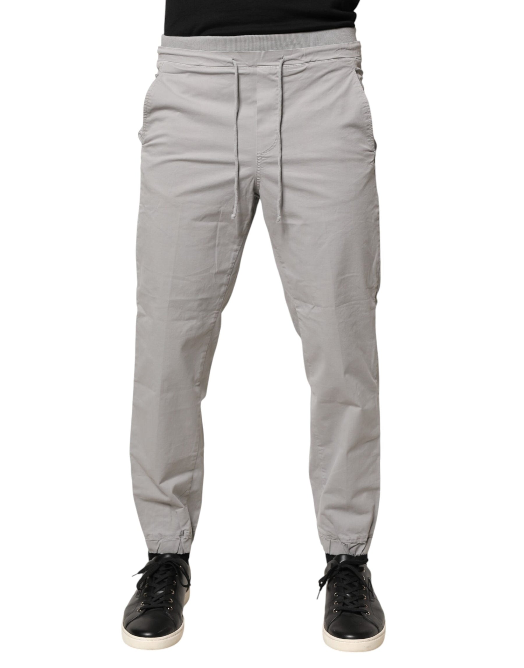 Dondup Light Gray Cotton Mid Waist Skinny Men Jogger Trouser Pants | Regal Royce
