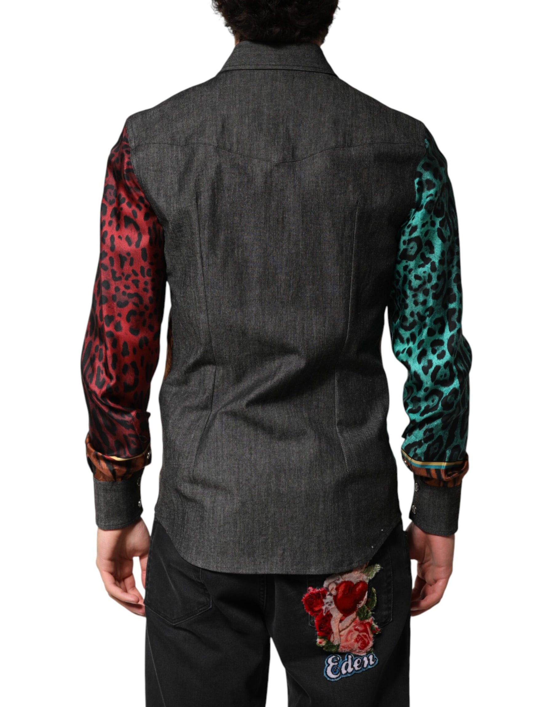 Dolce & Gabbana Multicolor Tiger Leopard Print Silk Men Shirt | Regal Royce