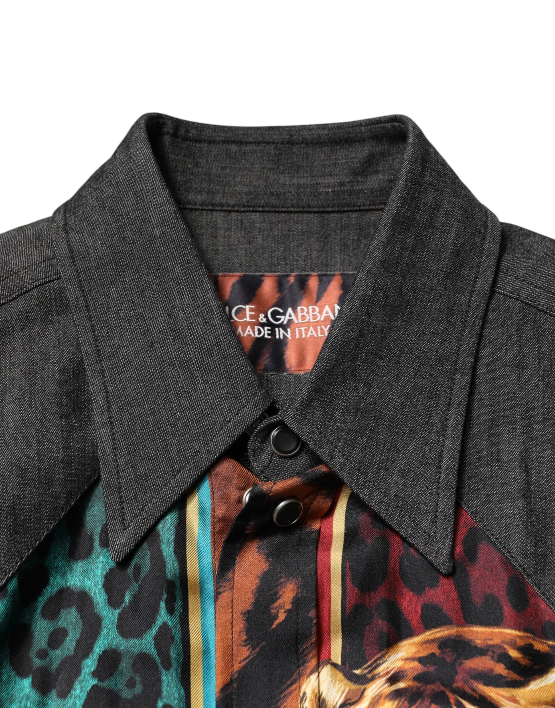 Dolce & Gabbana Multicolor Tiger Leopard Print Silk Men Shirt | Regal Royce