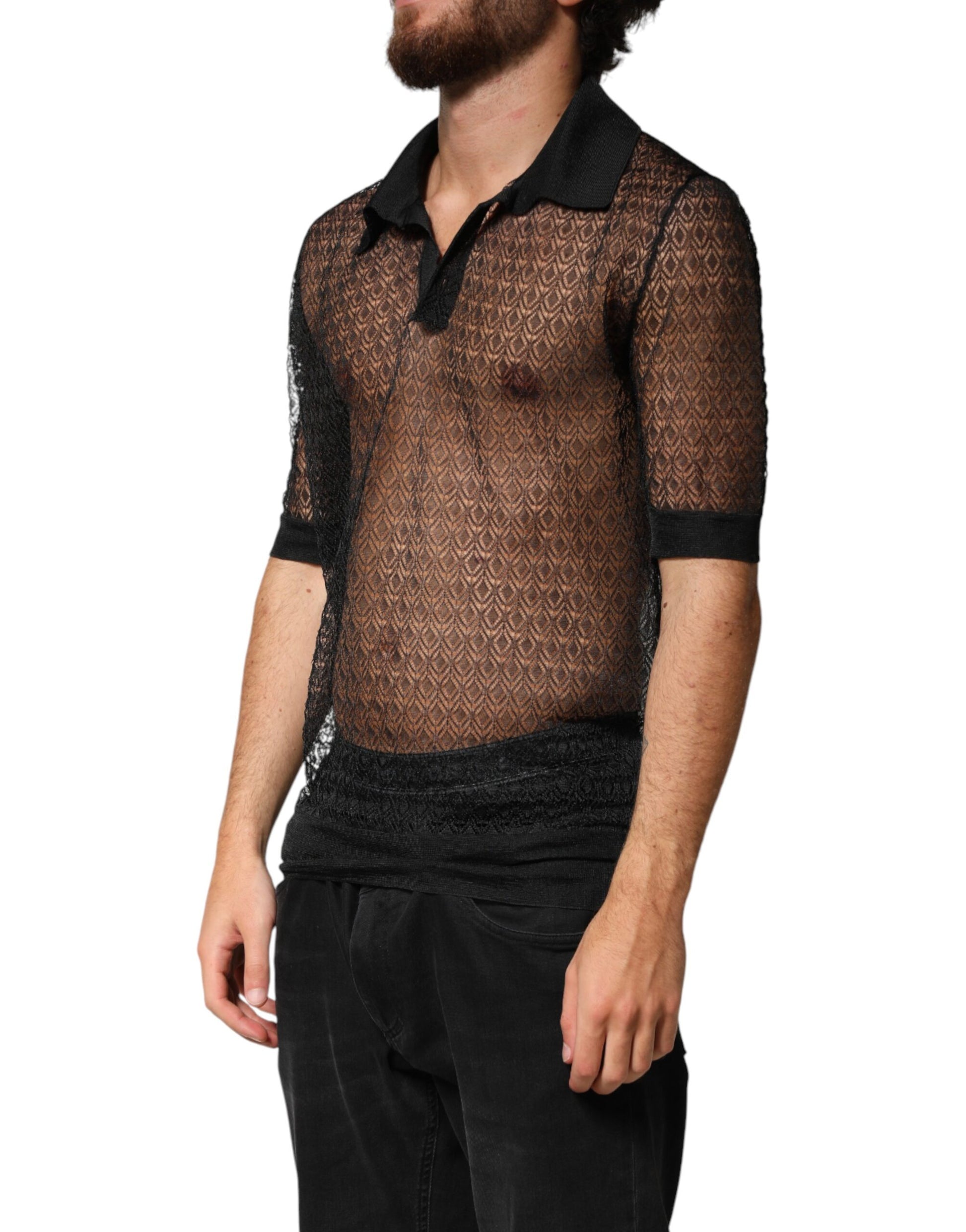Dolce & Gabbana Black Sheer Short Sleeves Casual Polo  Top | Regal Royce