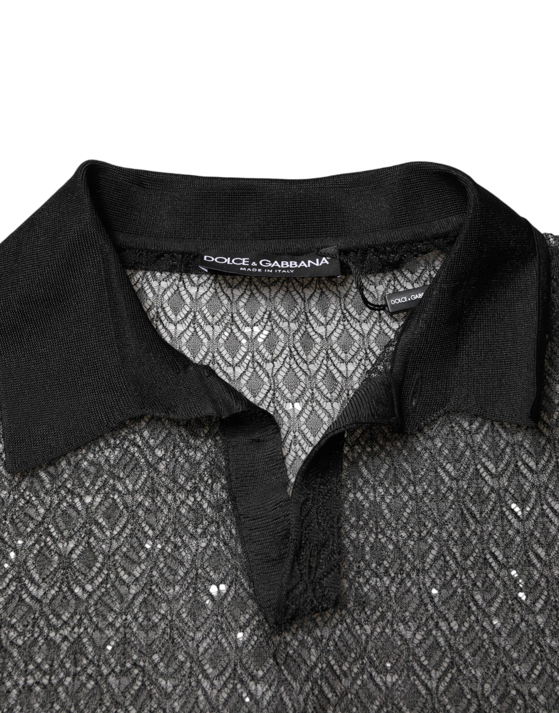 Dolce & Gabbana Black Sheer Short Sleeves Casual Polo  Top | Regal Royce
