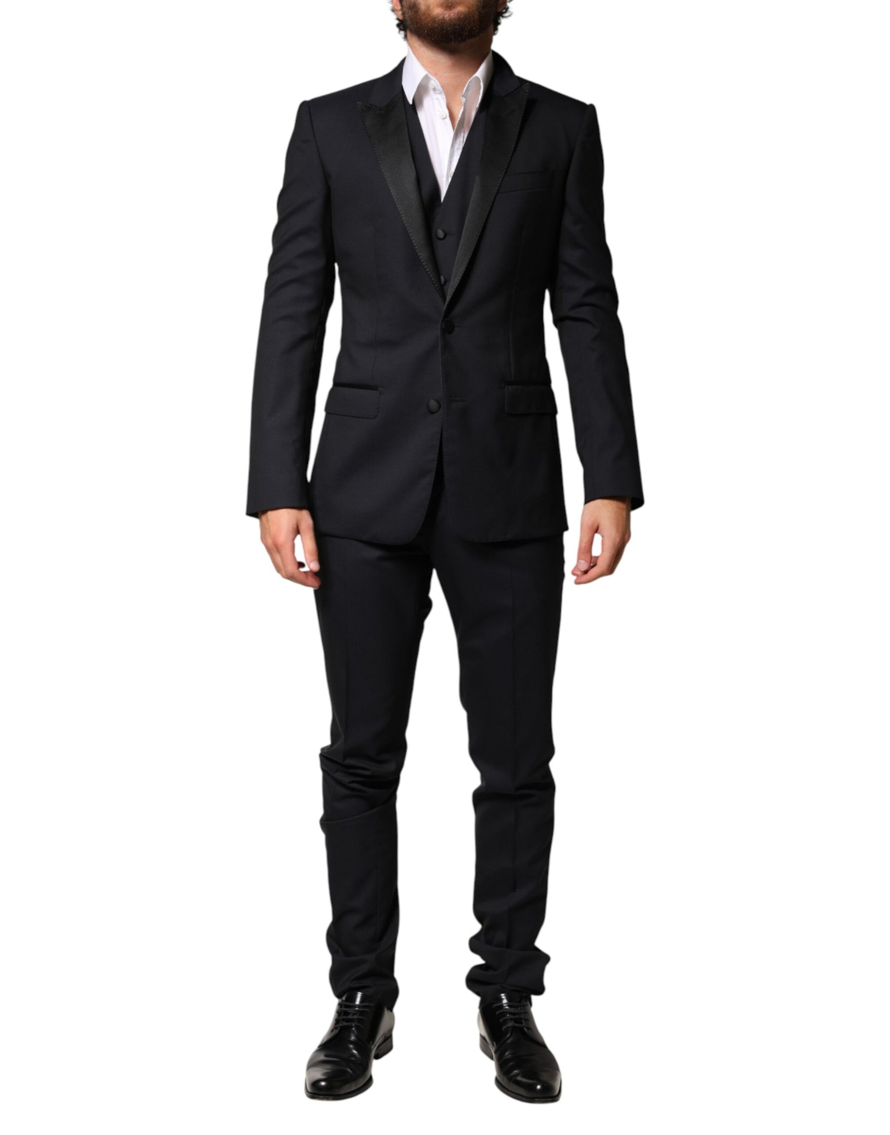 Dolce & Gabbana Black Wool Single Breasted 3 Piece Men Suit | Regal Royce