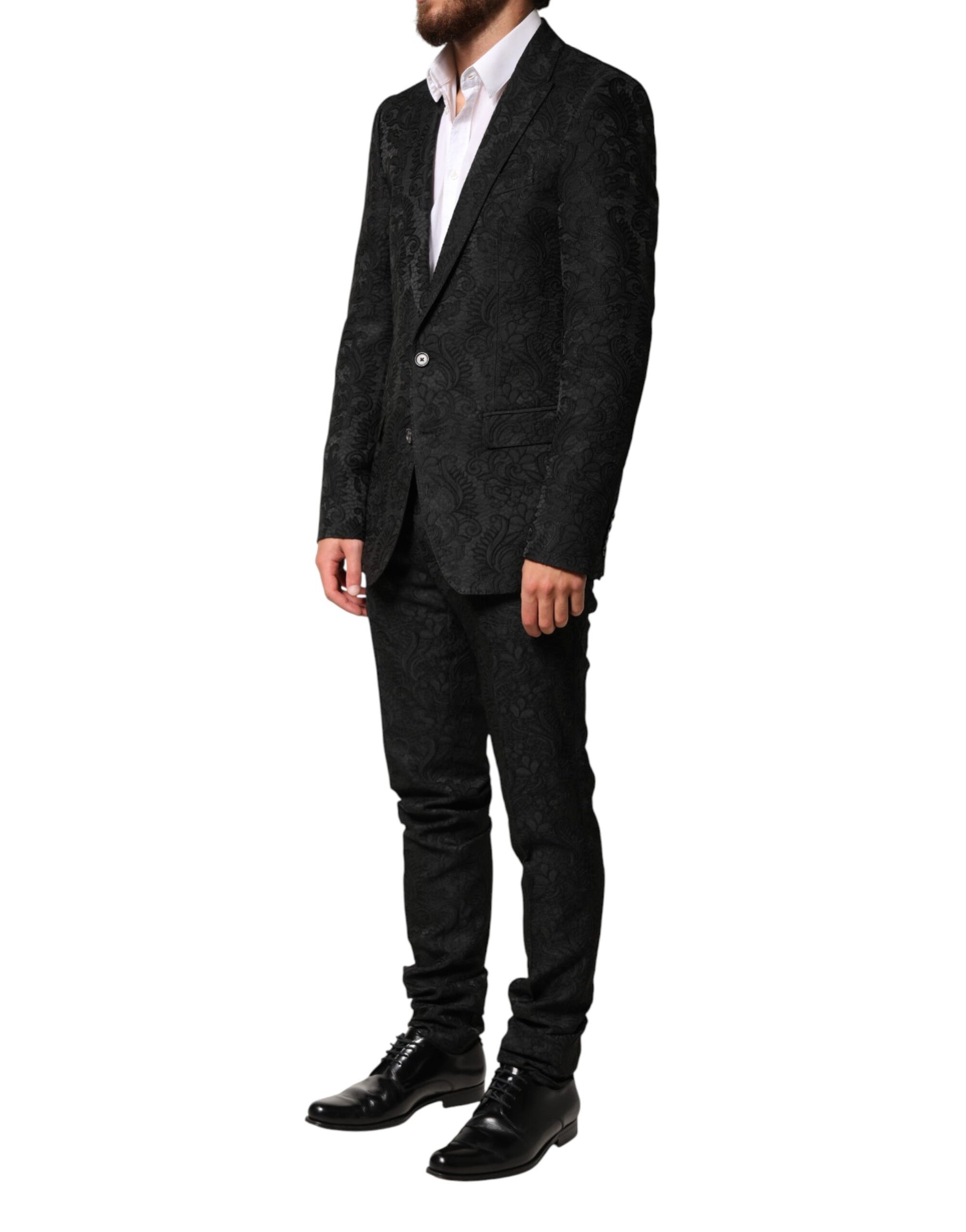 Dolce & Gabbana Black Brocade Single Breasted 2 Piece Suit | Regal Royce