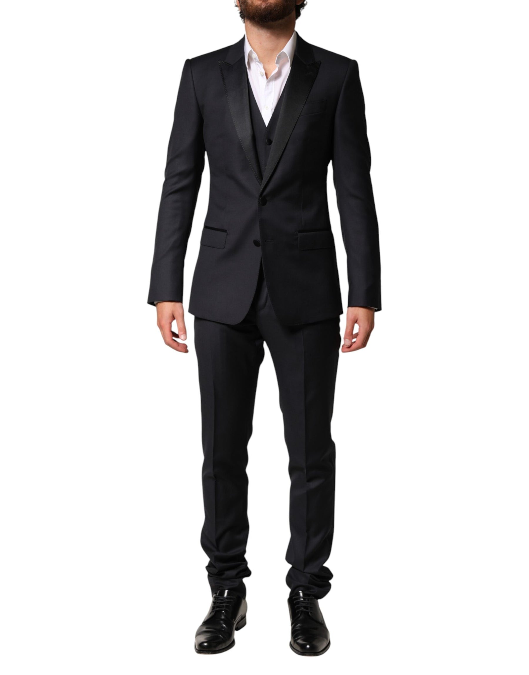 Dolce & Gabbana Blue Wool Single Breasted 3 Piece Men Suit | Regal Royce