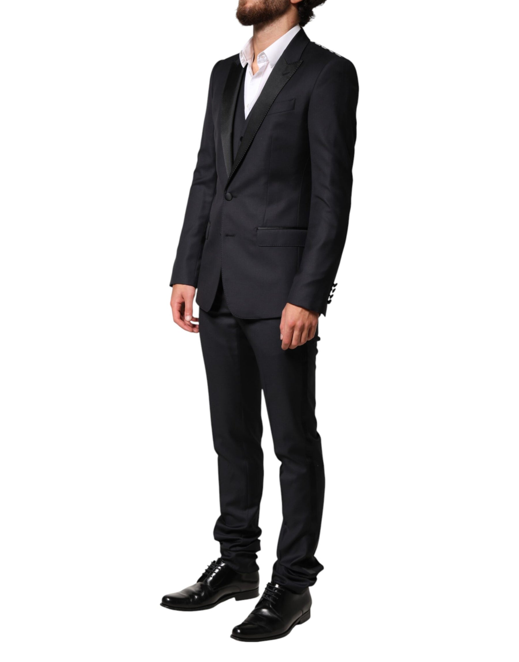 Dolce & Gabbana Blue Wool Single Breasted 3 Piece Men Suit | Regal Royce